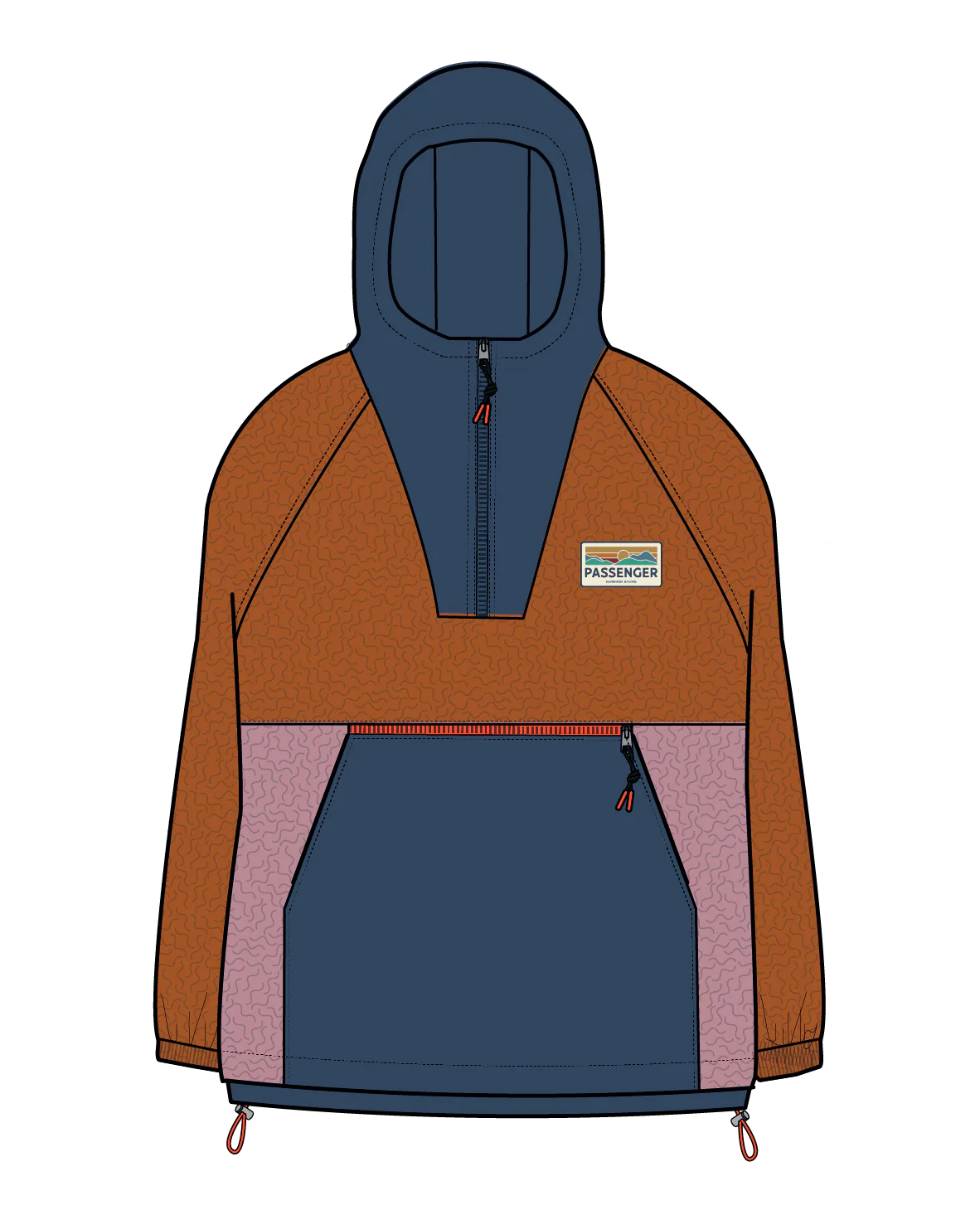 Alexander Hooded Polar Fleece - Dark Denim/Sunset Orange - Image 11