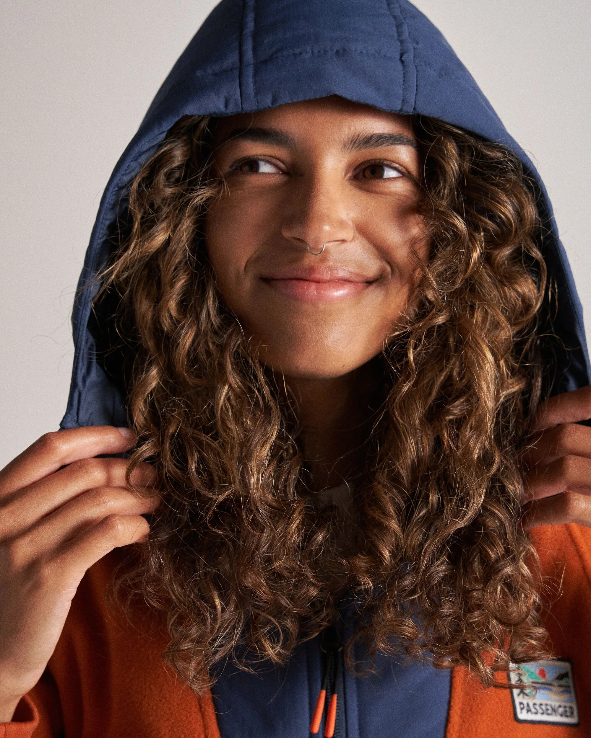Alexander Hooded Polar Fleece - Dark Denim/Sunset Orange - Image 5