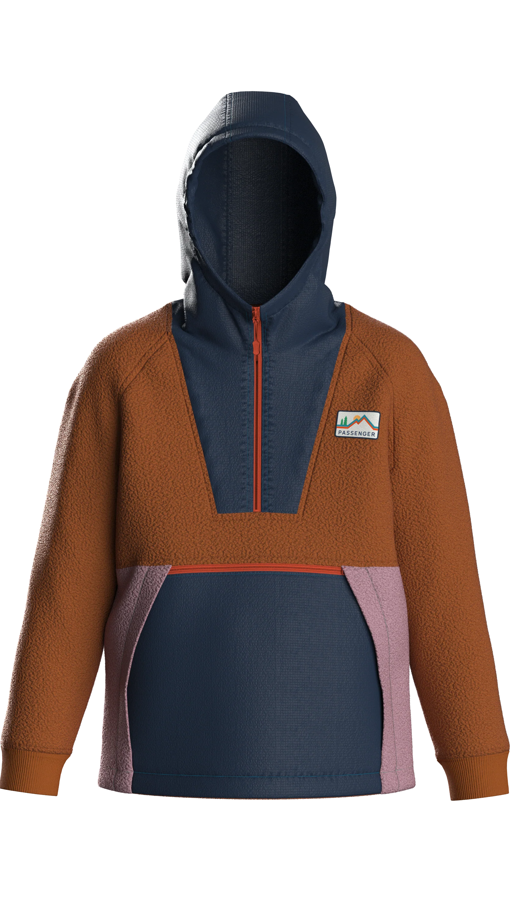 Alexander Hooded Polar Fleece - Dark Denim/Sunset Orange - Image 9