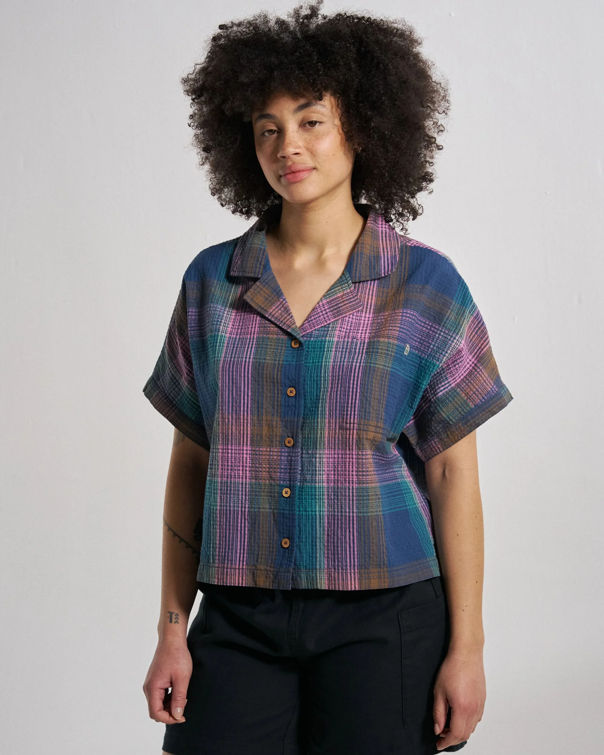 Arden Short Sleeve Shirt - Rich Navy Multi Check - Image 3