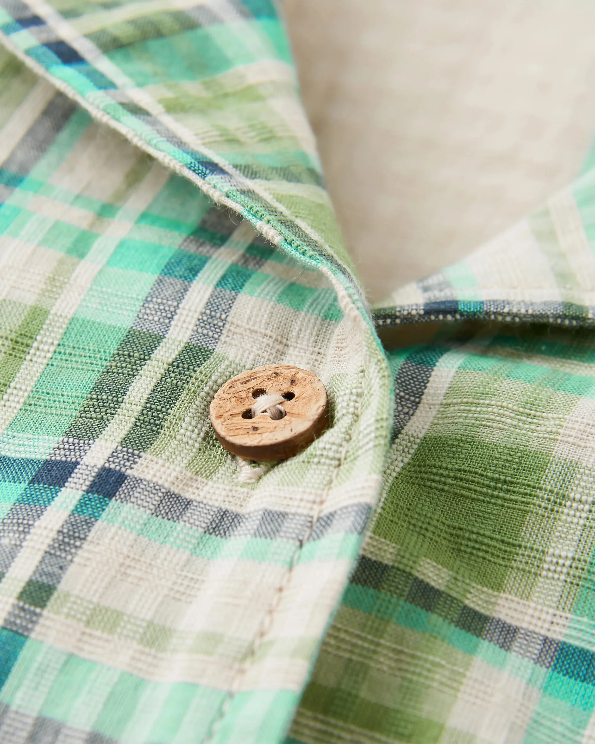 Arden Short Sleeve Shirt - Vintage White/Stem Green Check - Image 2