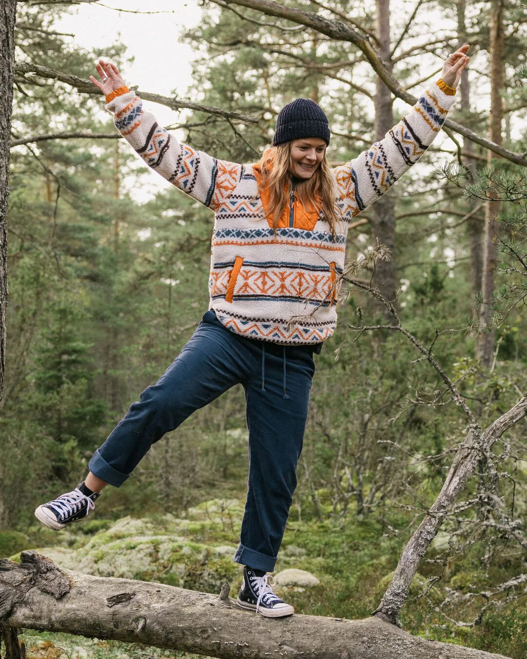 Beaumont Sherpa Hooded Fleece - Homespun Stripe Sunrise Orange - Image 6