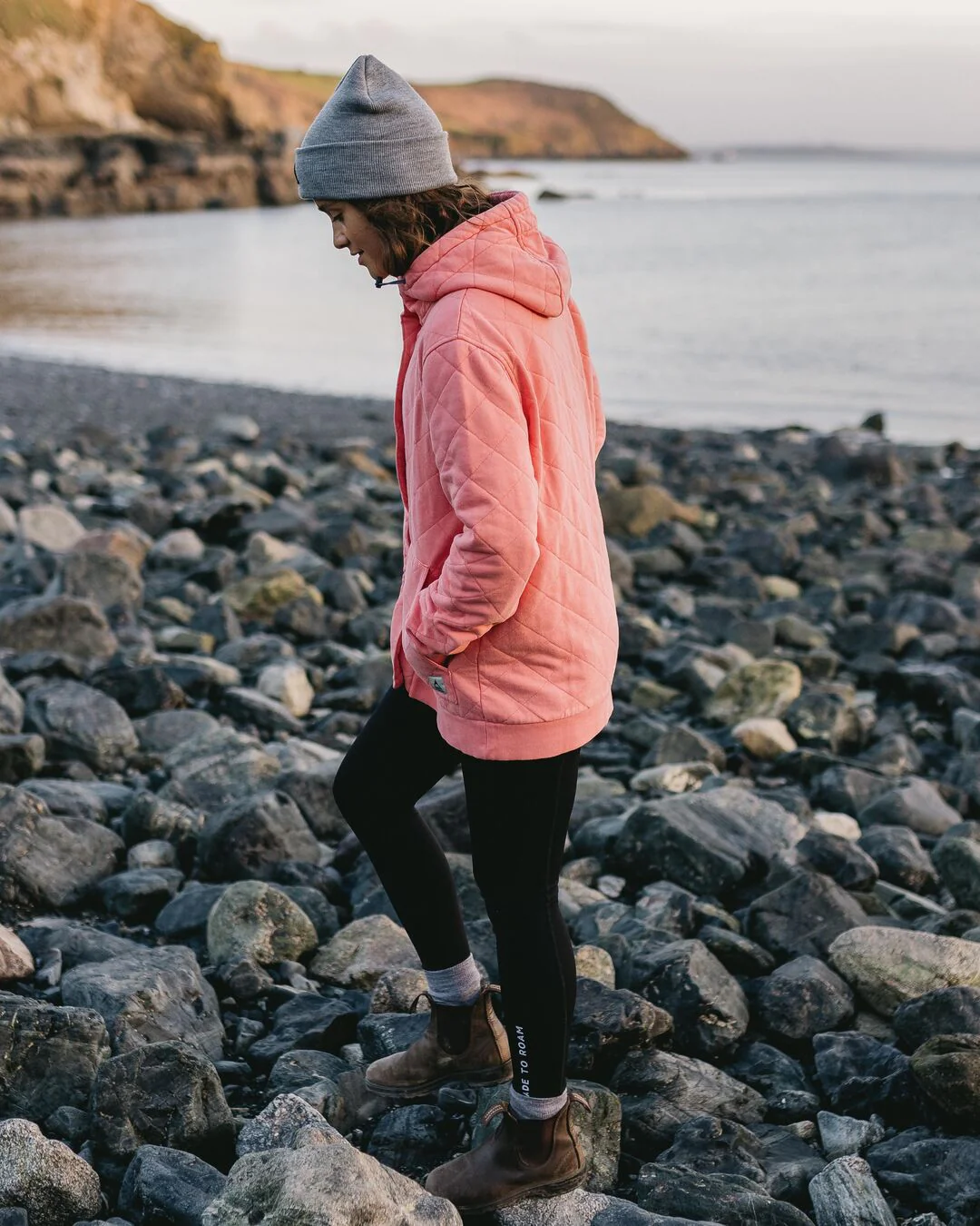 Clementine Quilted Popper Up Hoodie - Shell Pink - Image 6