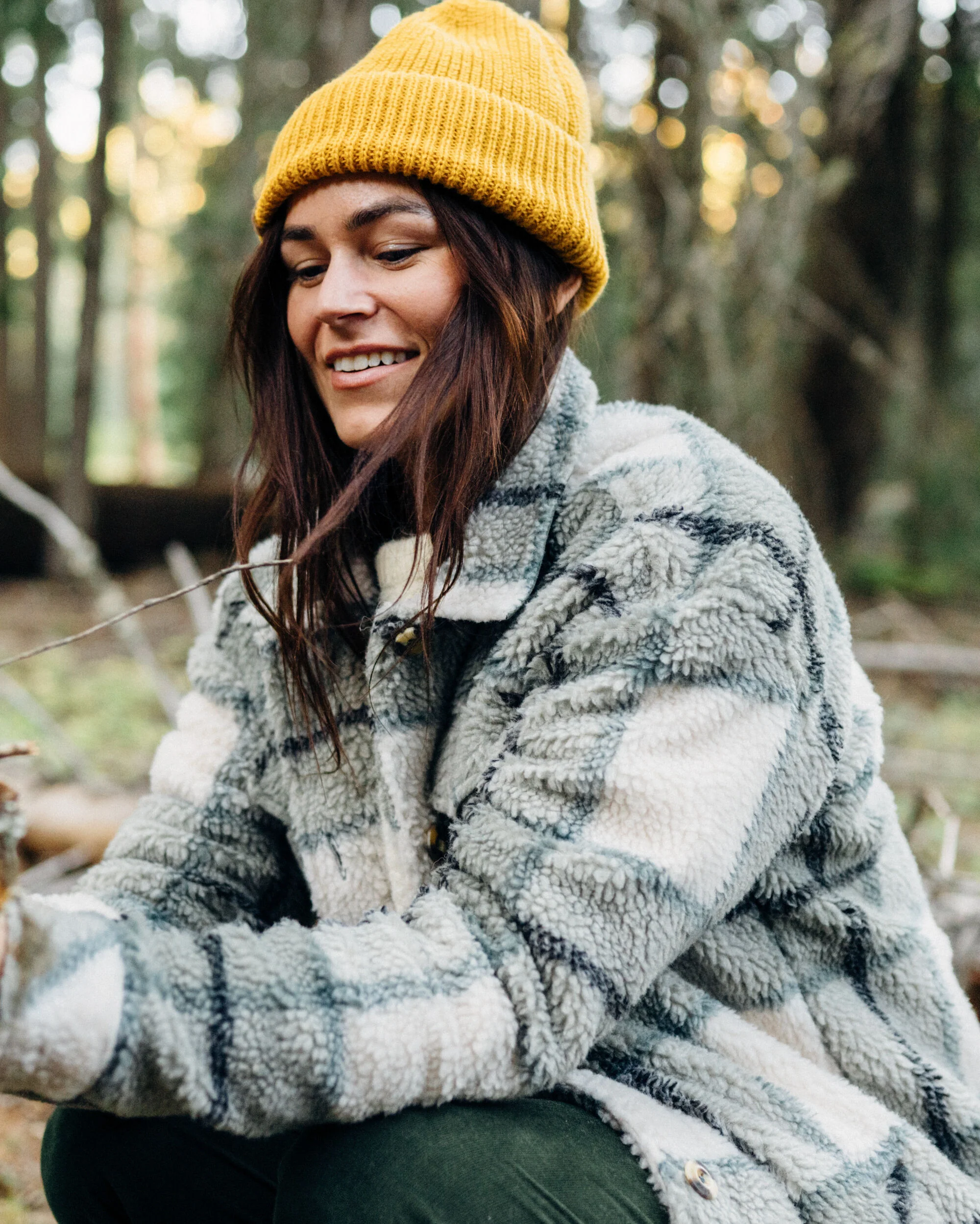Cloudy Sherpa Fleece Shirt - Pistachio Check - Image 3