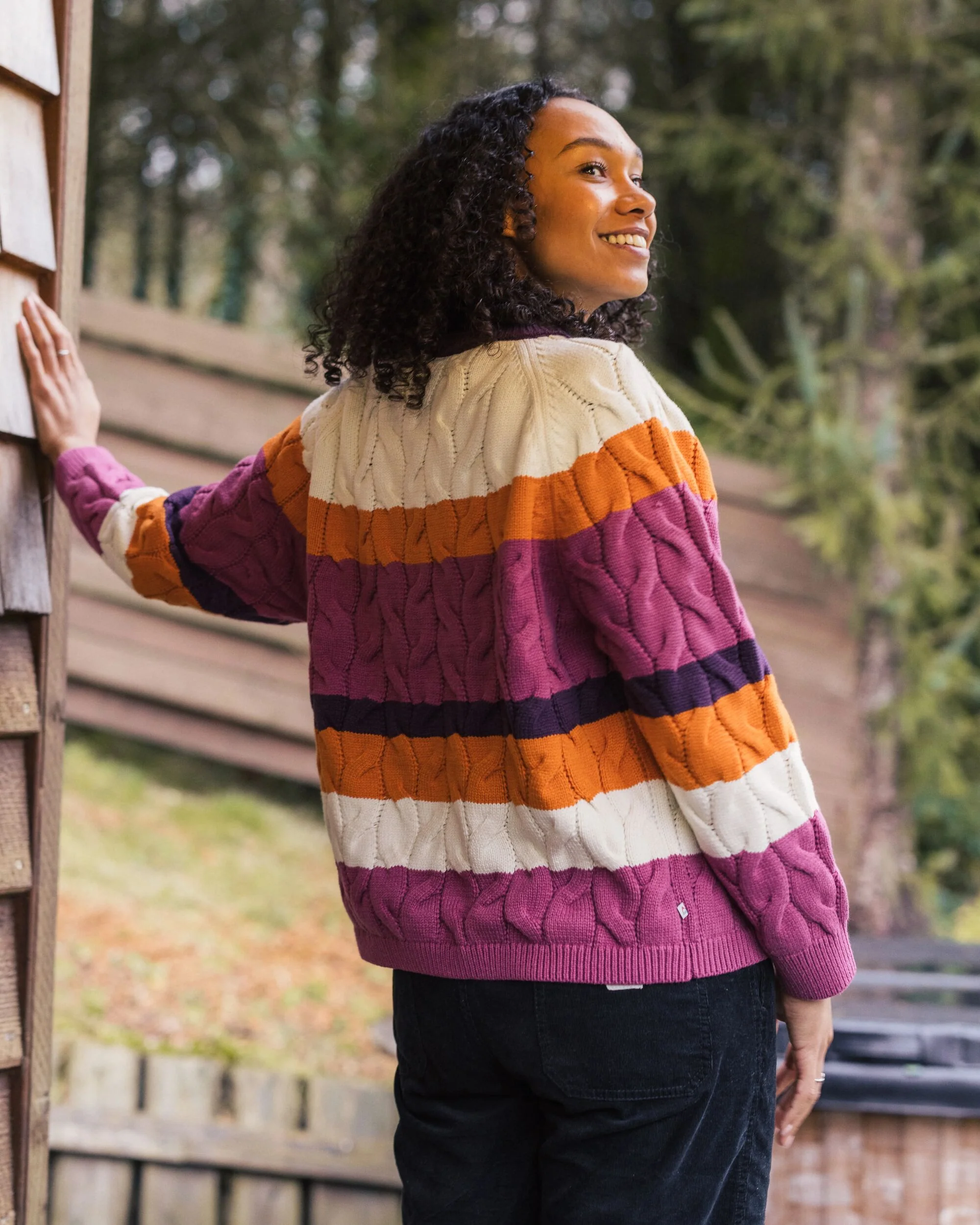 Comfort Organic Cotton Knitted Jumper - Rhubarb Multi Stripe - Image 3