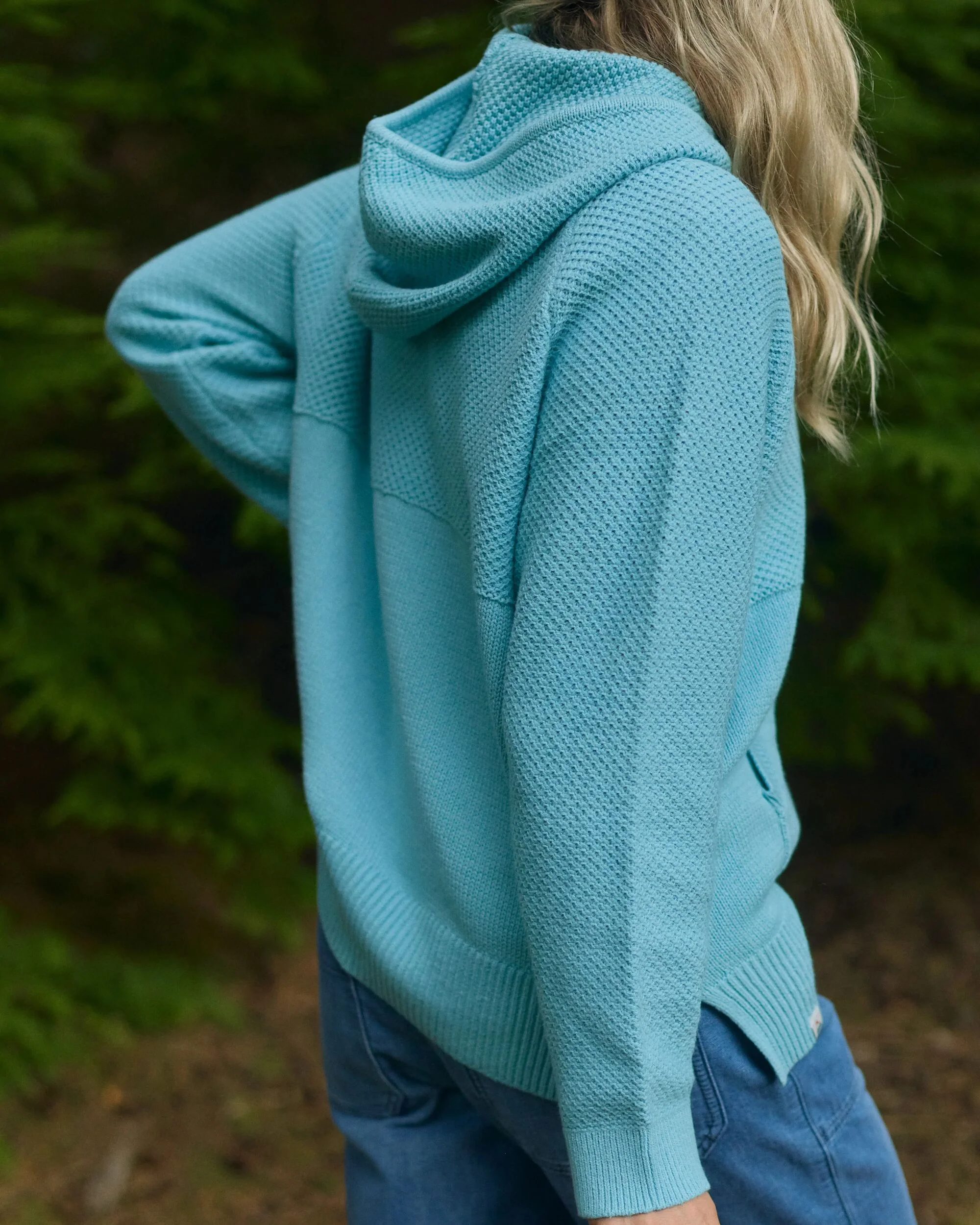 Cove Organic Cotton Knitted Hoodie - Retro Blue - Image 5