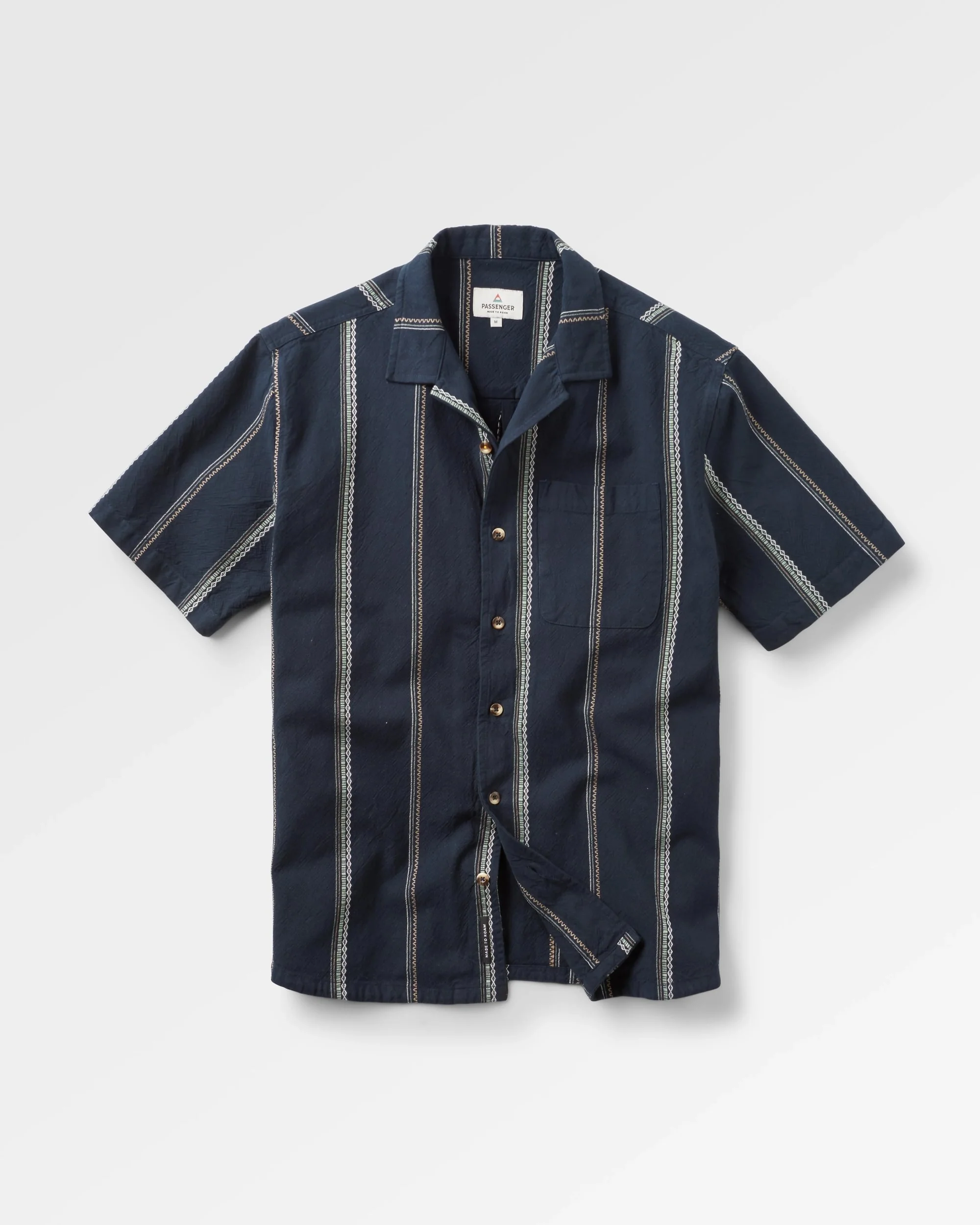 Cove Organic Cotton Short Sleeve Shirt - Deep Navy Jacquard Stripe - Image 2