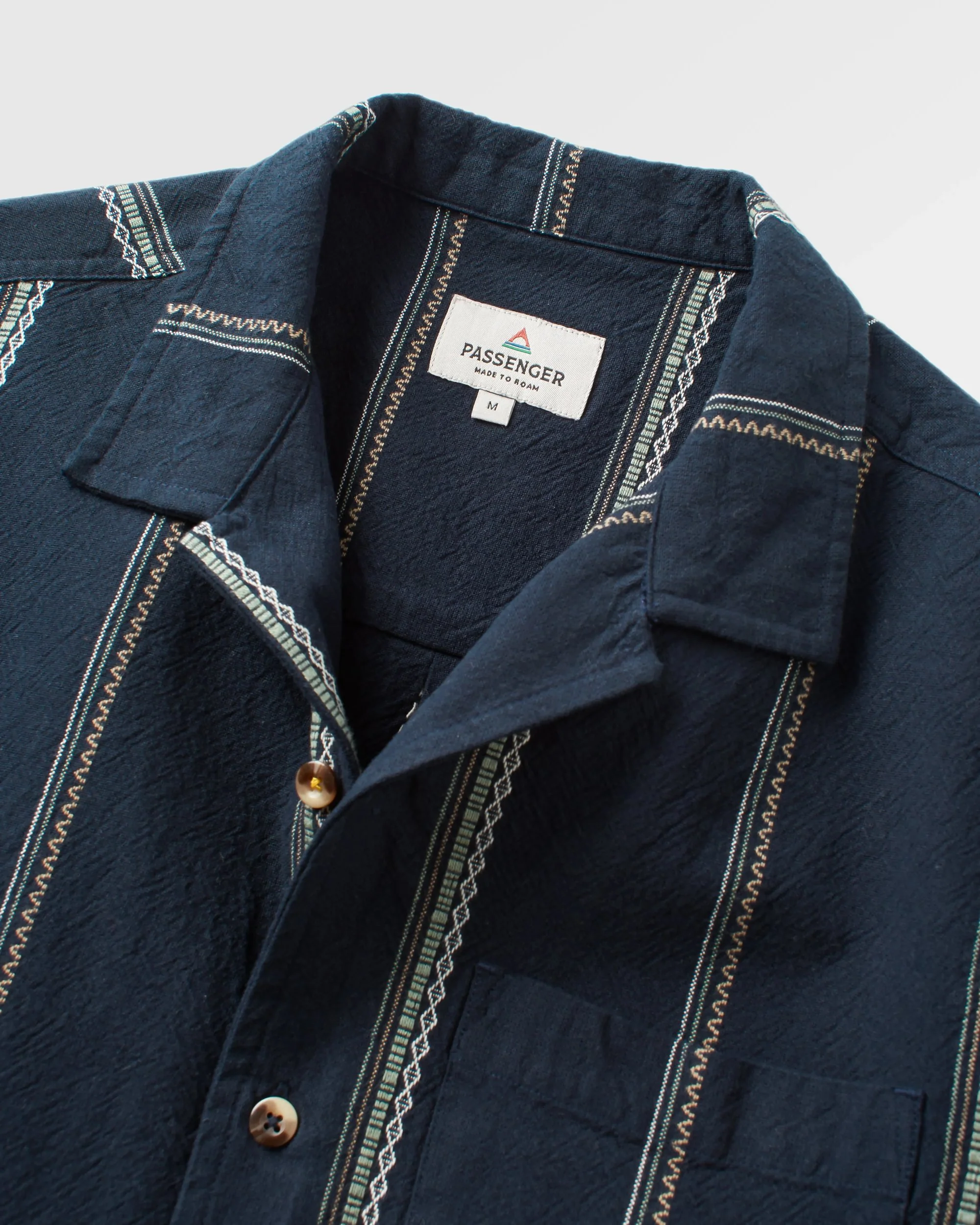 Cove Organic Cotton Short Sleeve Shirt - Deep Navy Jacquard Stripe - Image 6