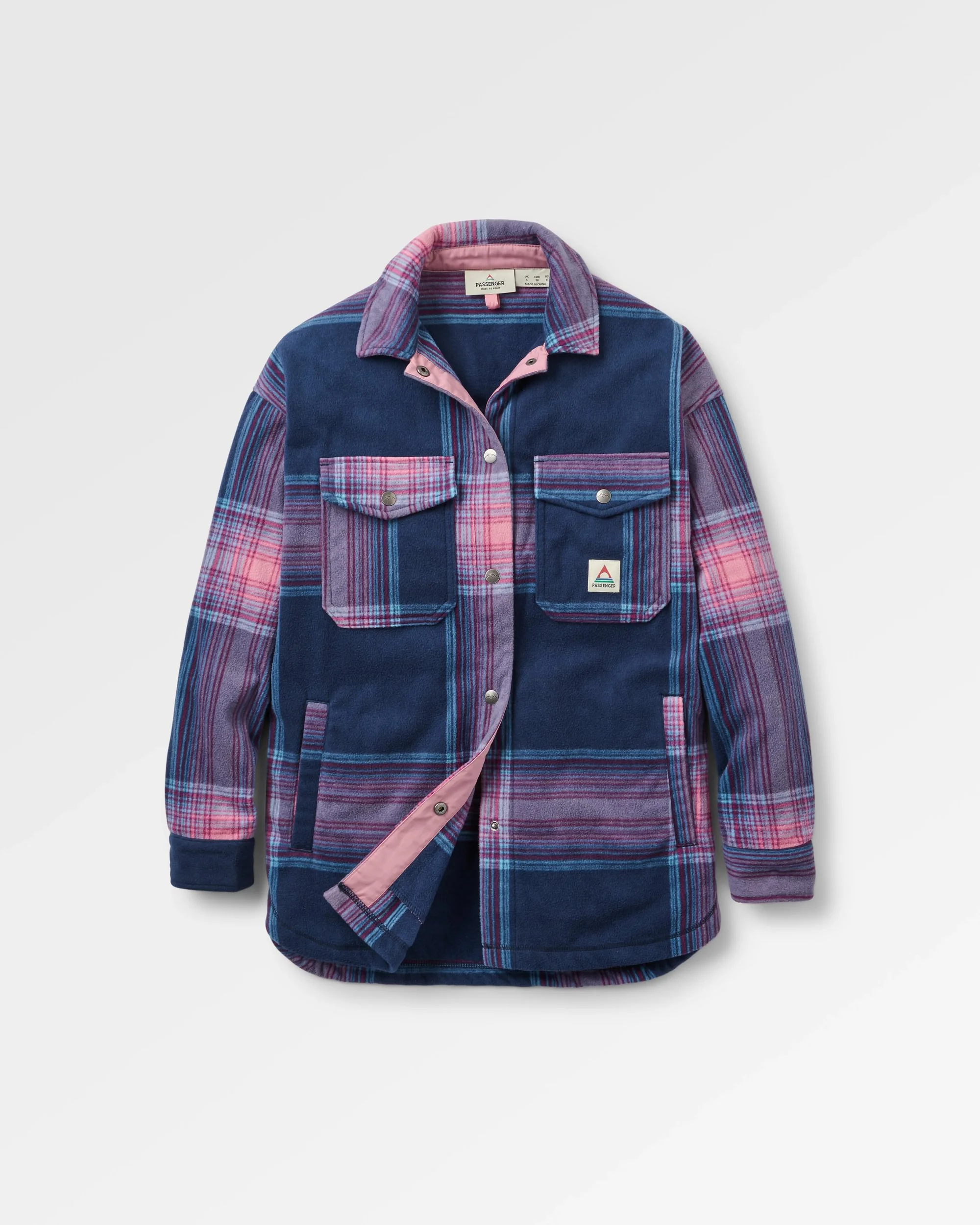East Polar Fleece Shirt - Rich Navy/Pink Haze Check - Image 2