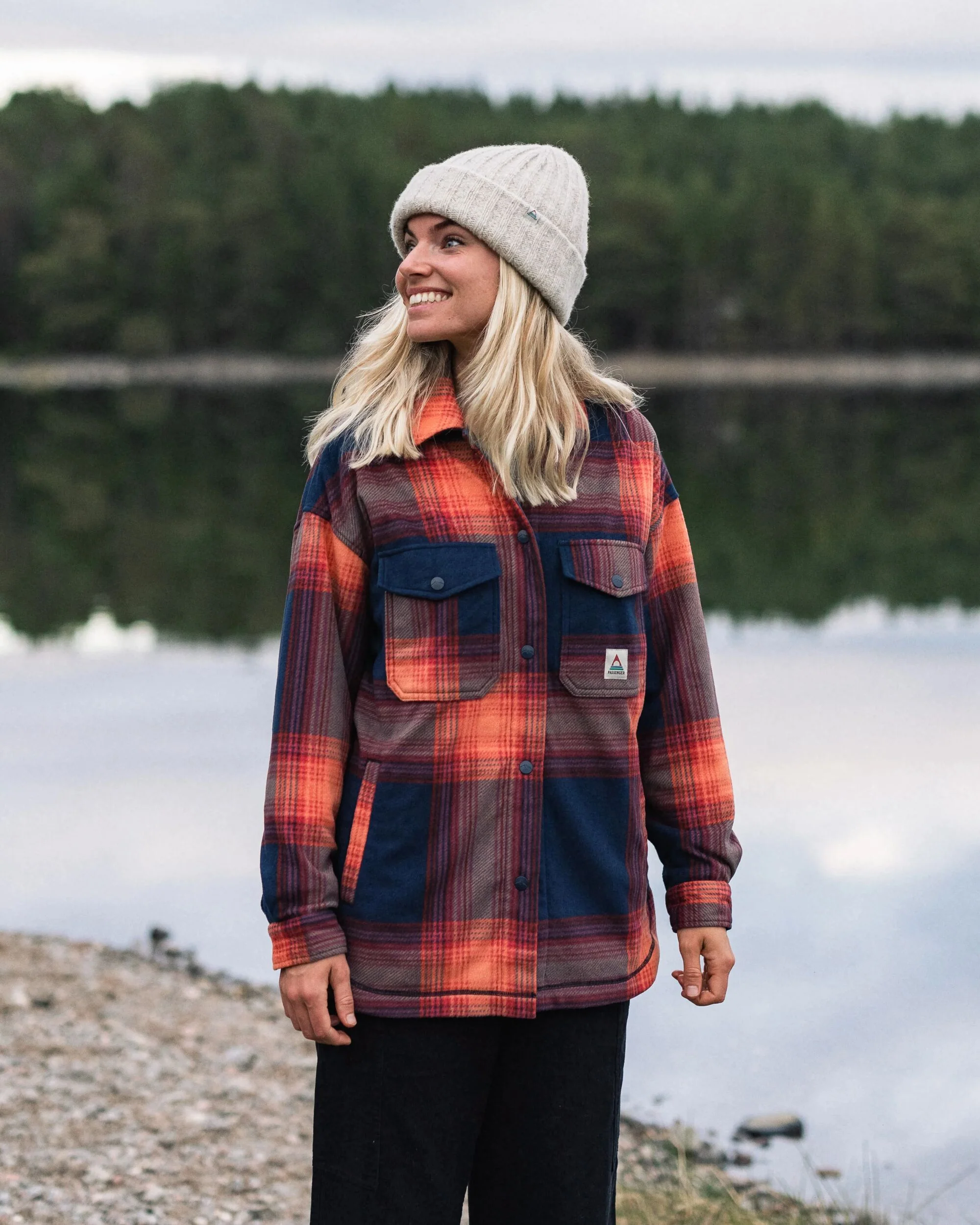 East Polar Fleece Shirt - Rich Navy/ Red Ochre Check - Image 4