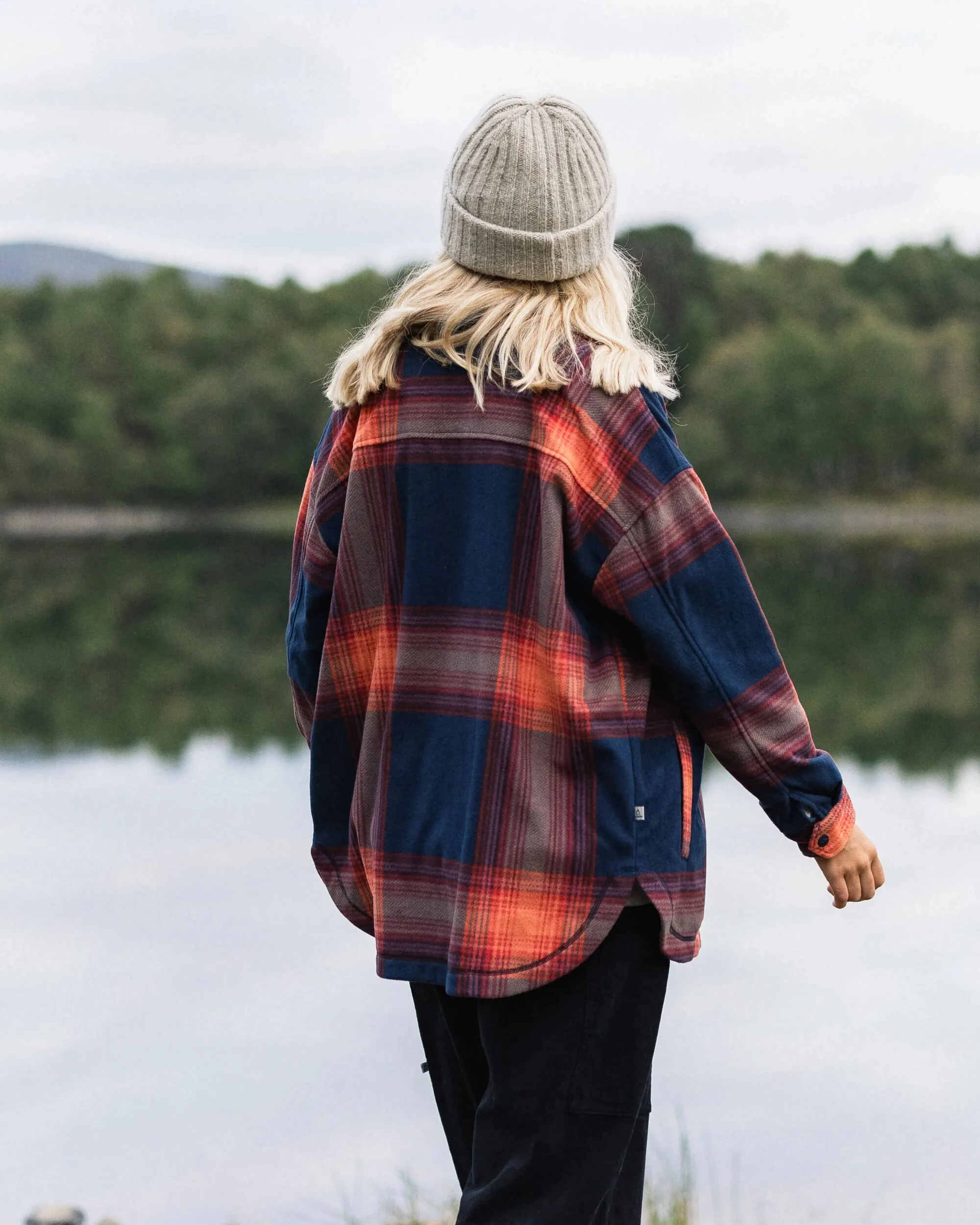 East Polar Fleece Shirt - Rich Navy/ Red Ochre Check - Image 5