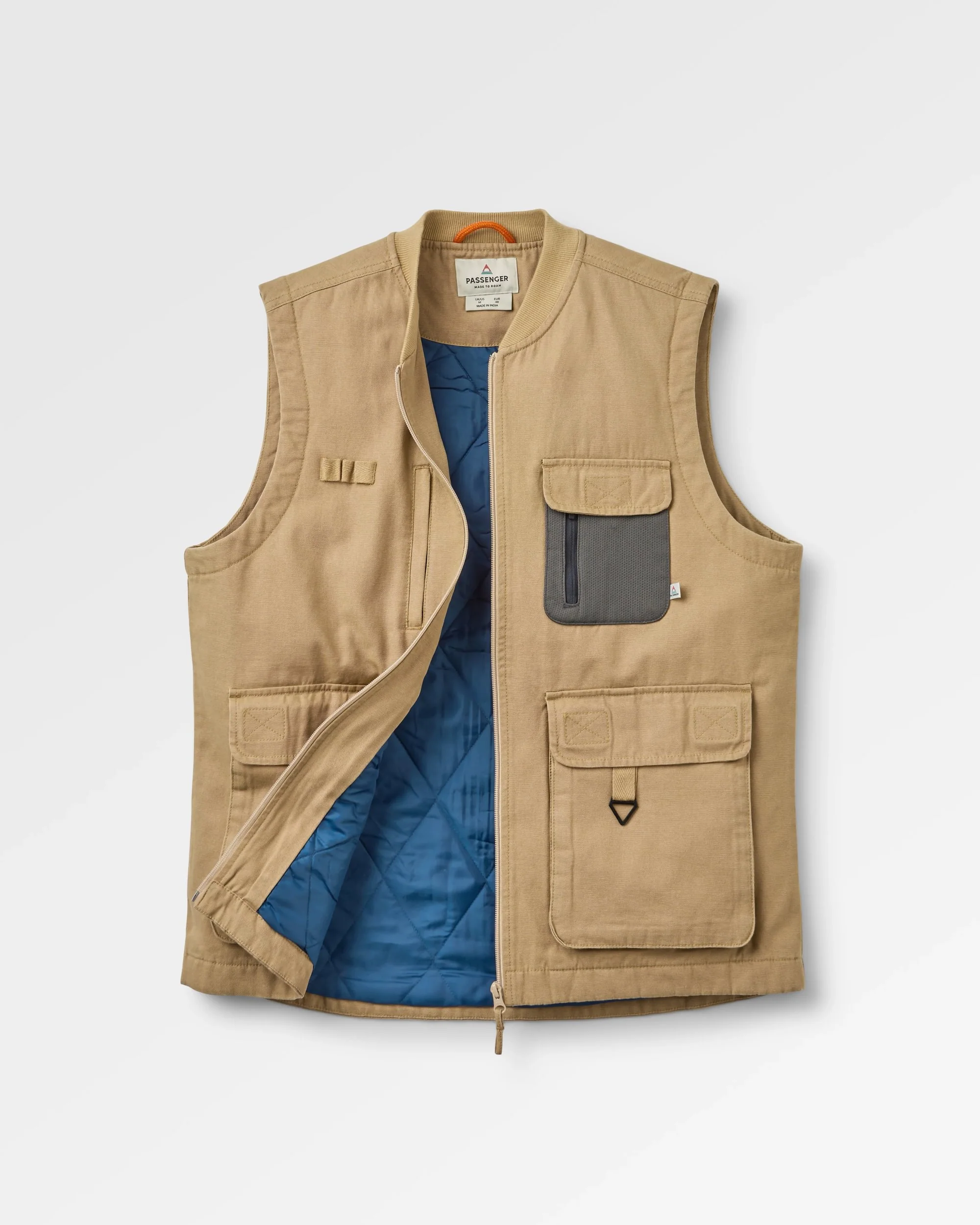 Explorers Organic Cotton Canvas Gilet - Stone - Image 2