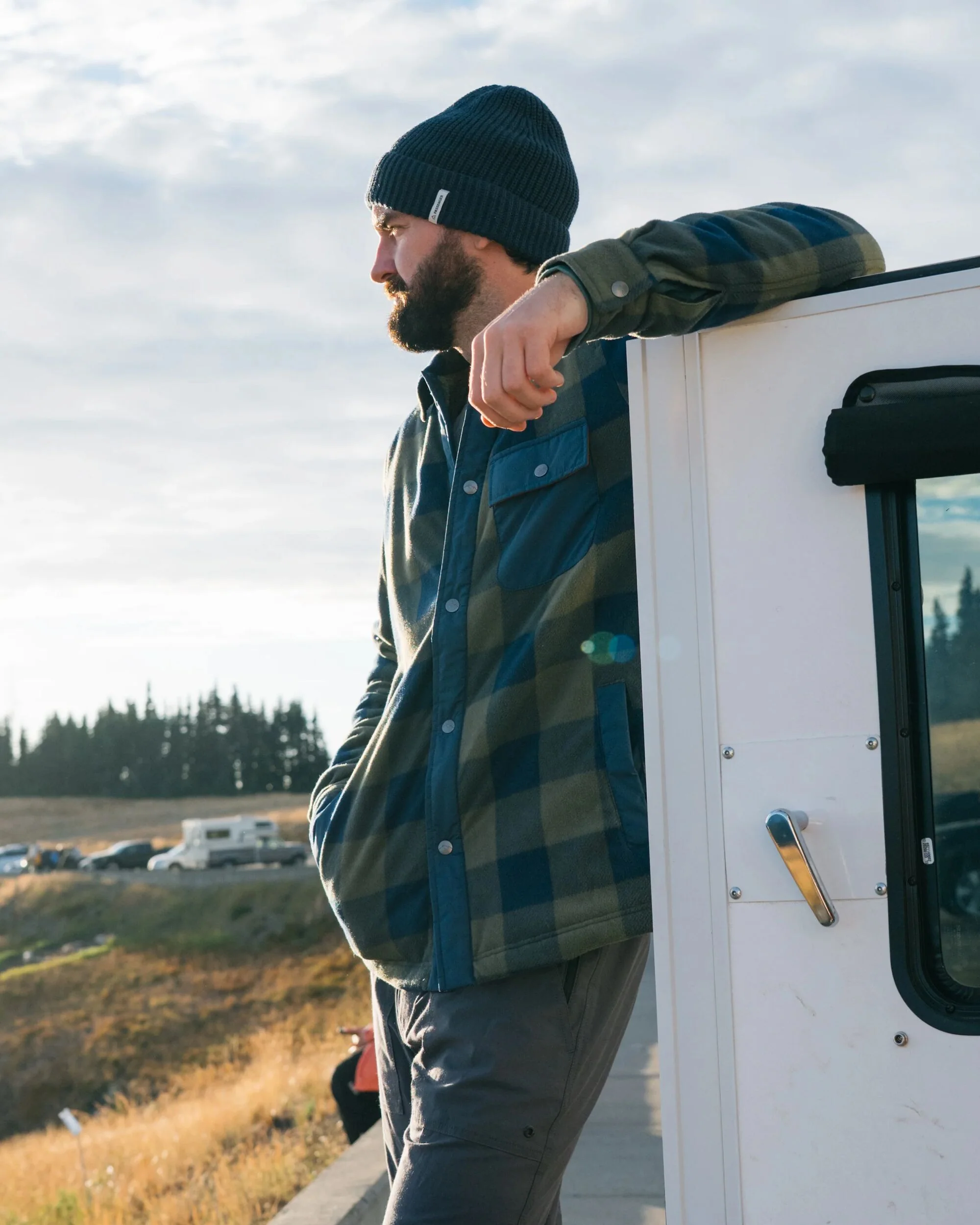 Firelight Sherpa Lined Overshirt - Dusty Olive/Dark Denim Check - Image 4