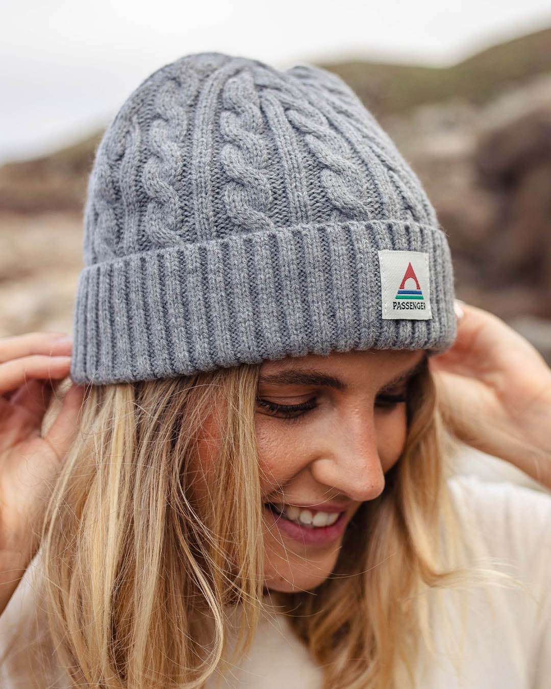 Fireside Cable Knit Beanie - Grey Marl - Image 4