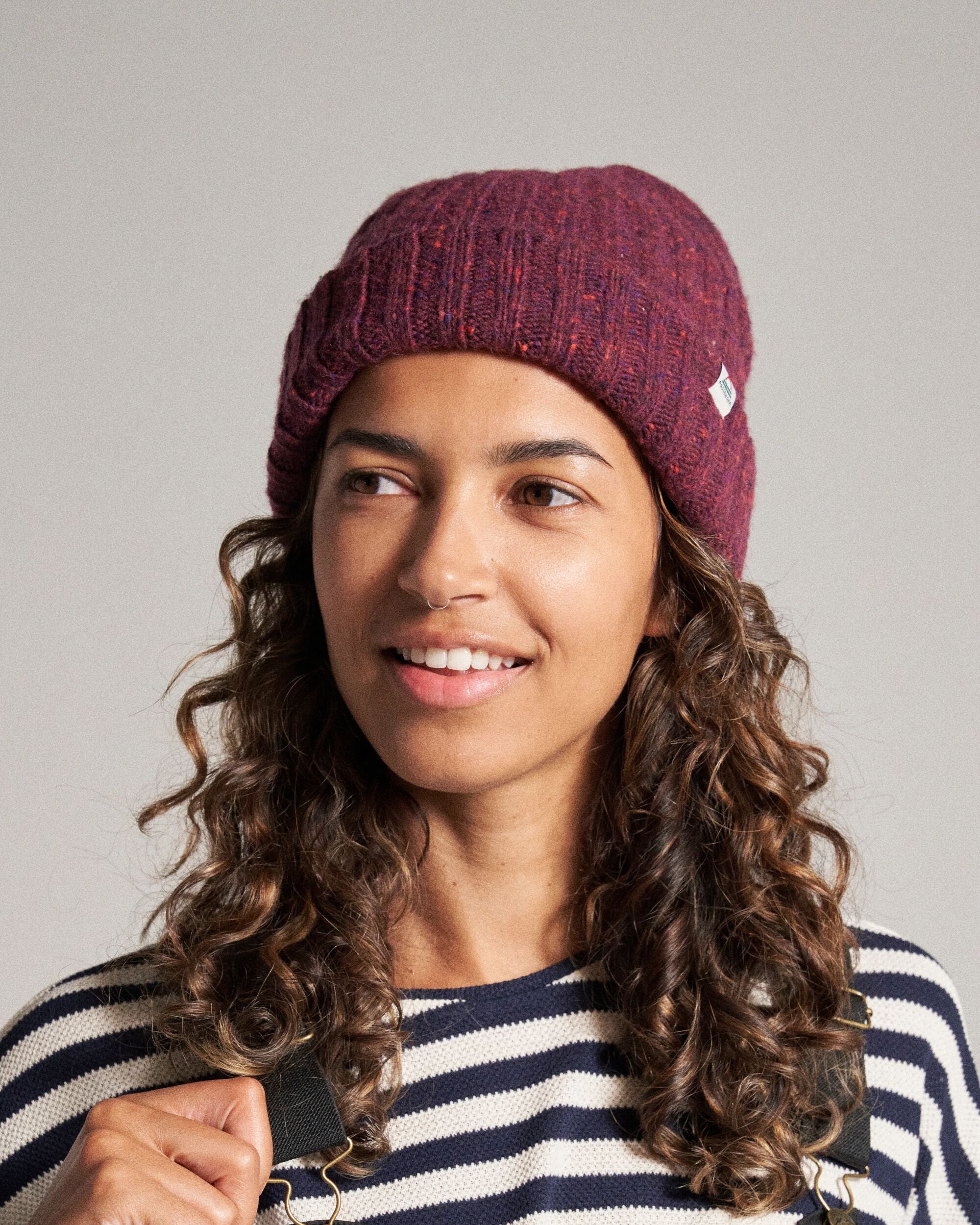 Fisherman Merino Wool Beanie - Wine - Image 2