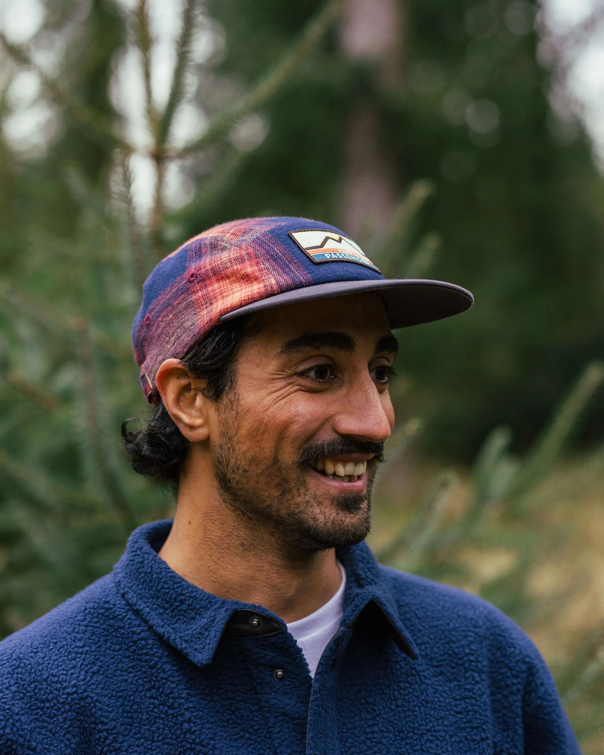 Fixie Flannel 5 Panel Cap - Rich Navy/ Red Ochre Check - Image 4