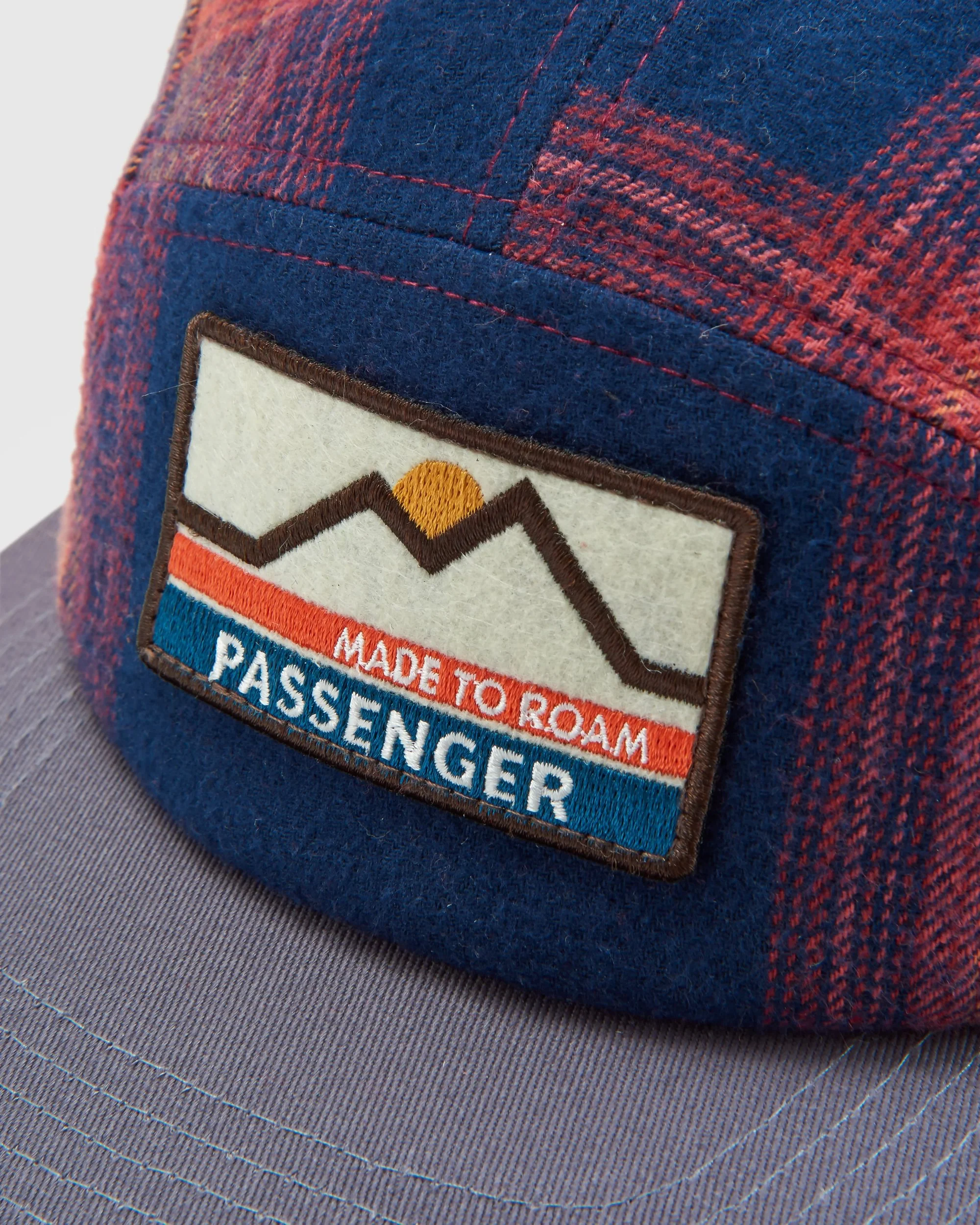 Fixie Flannel 5 Panel Cap - Rich Navy/ Red Ochre Check - Image 7