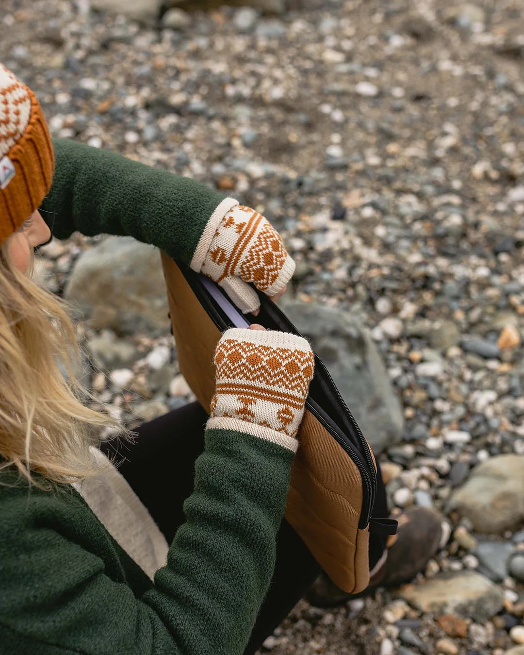 Flurry Fleece Lined Fingerless Mittens - Glazed Ginger - Image 5