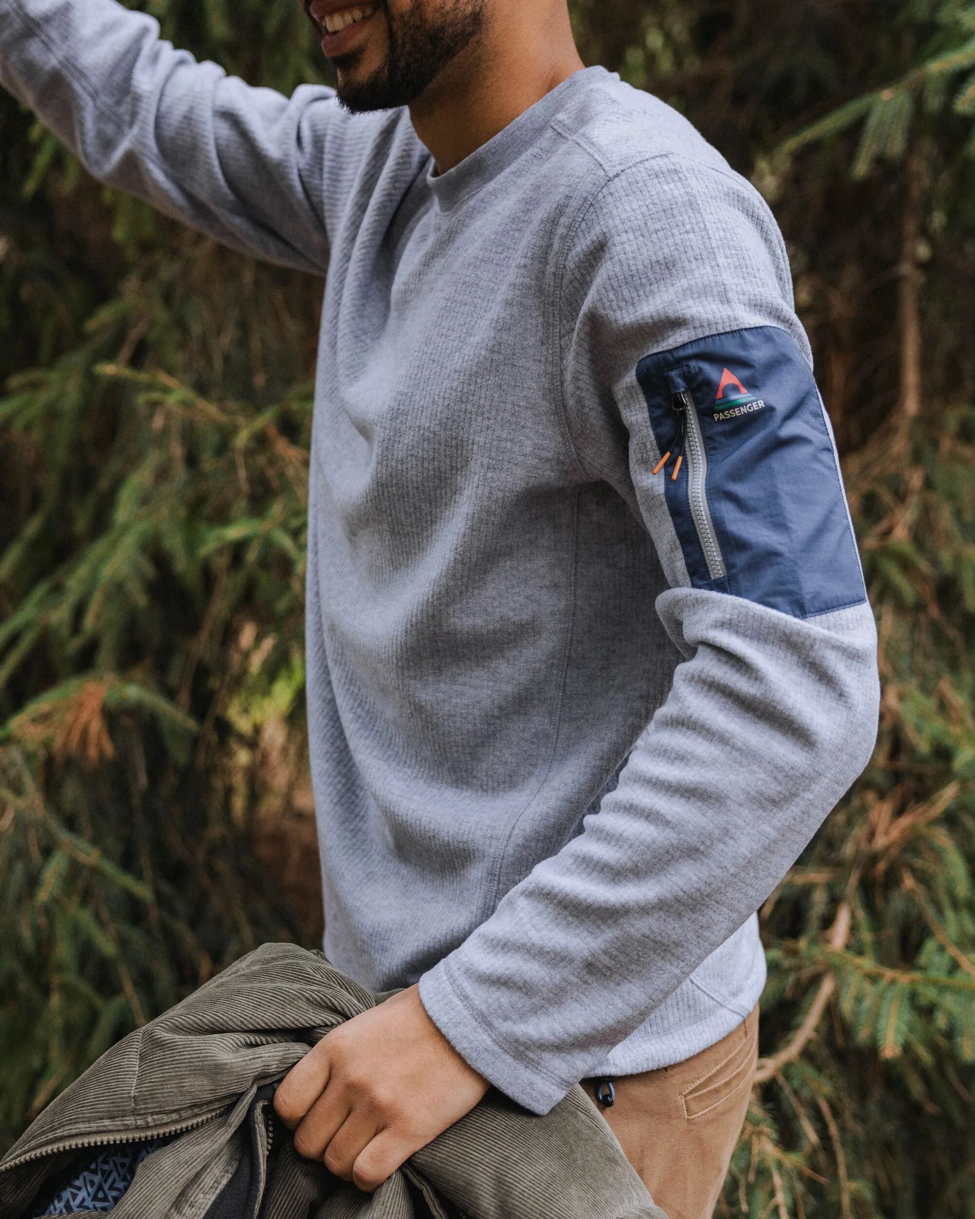 Forestscape Grid Fleece Crew - Grey Marl - Image 4