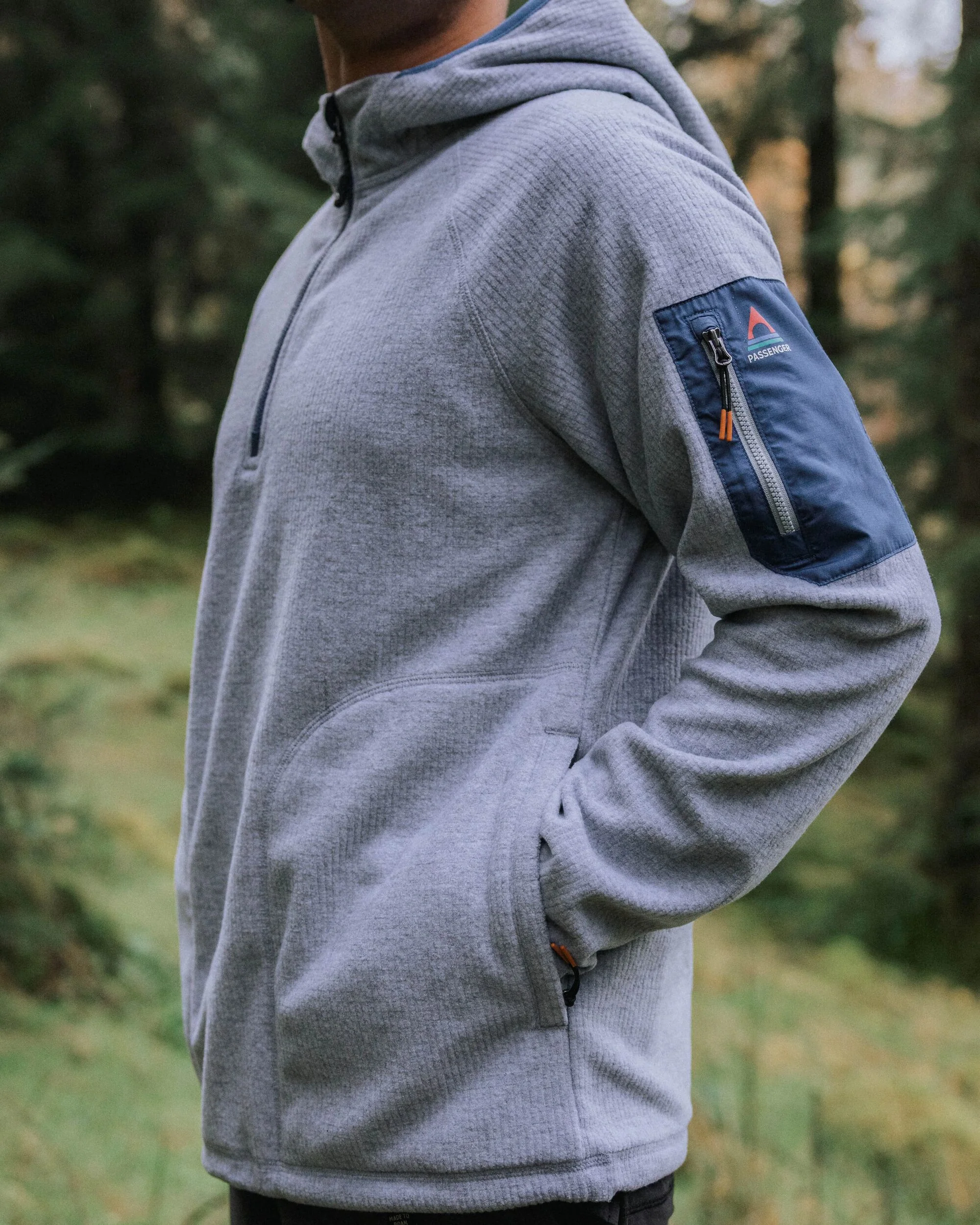Forestscape Grid Fleece Hoodie - Grey Marl - Image 4