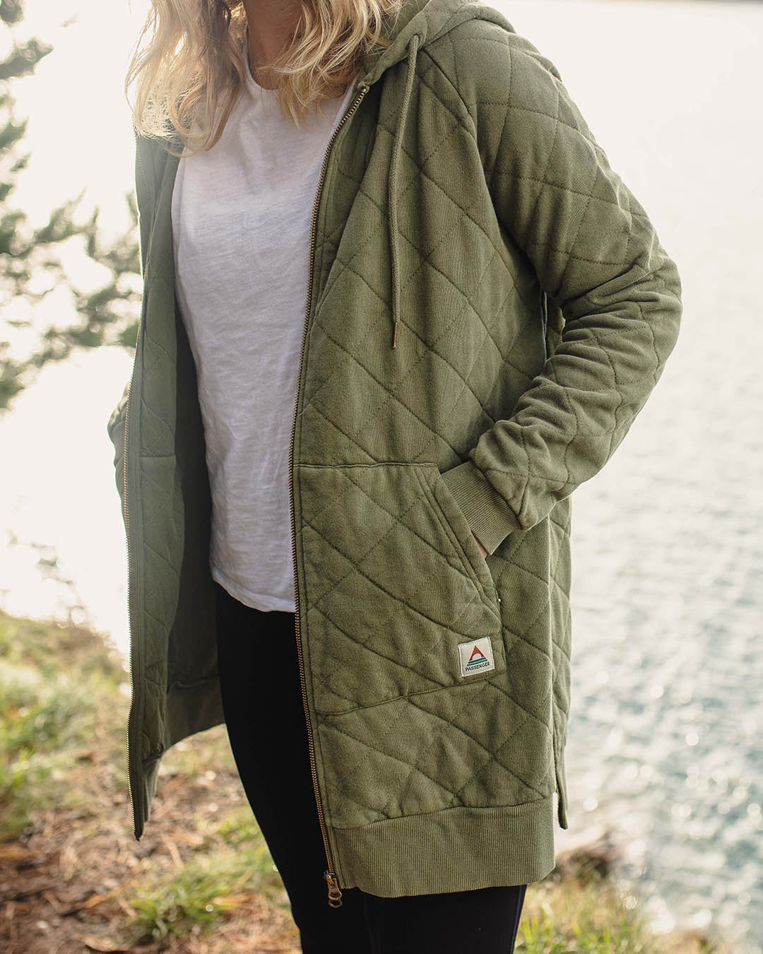 Getaway Quilted Full Zip Hoodie - Khaki - Image 5