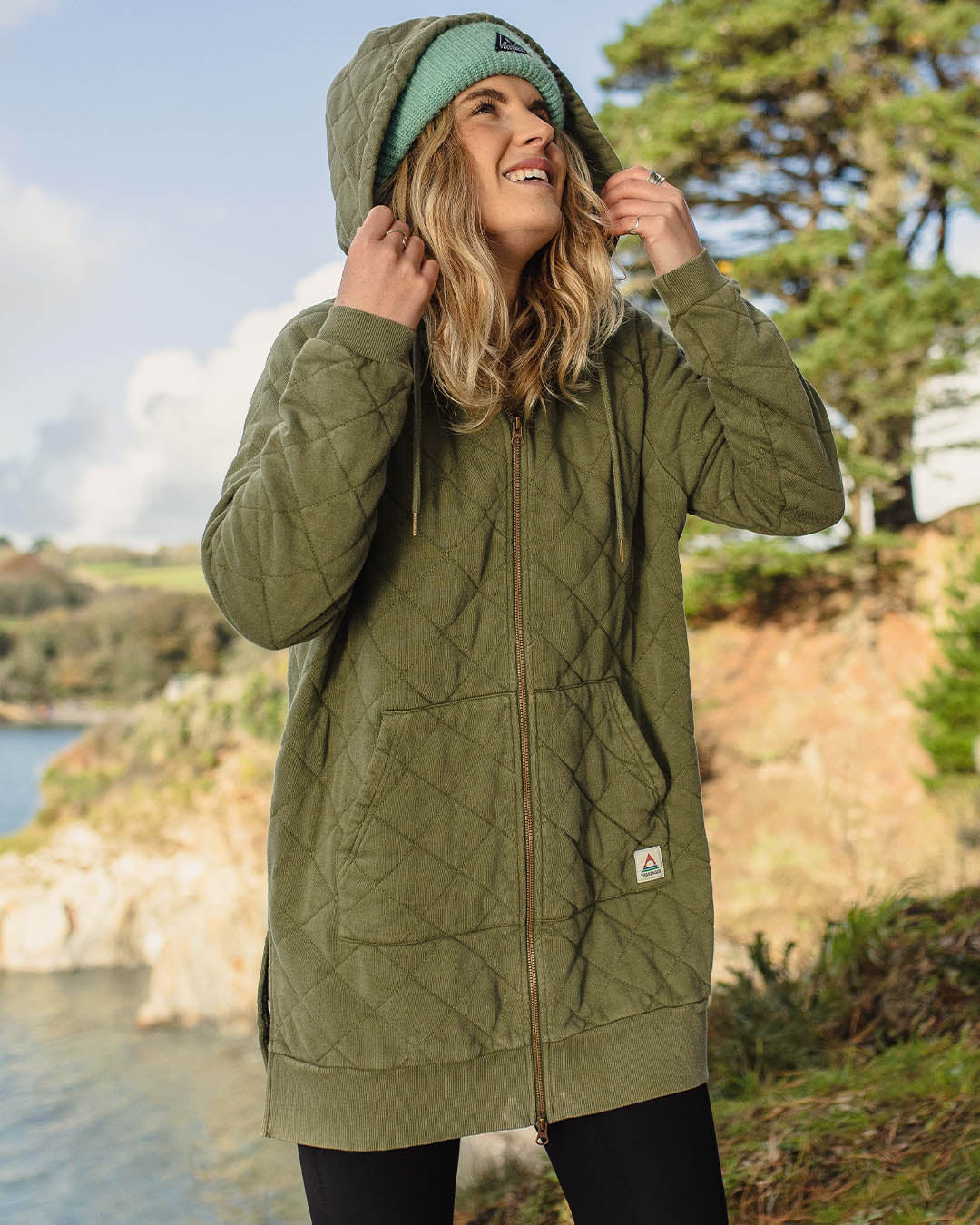 Getaway Quilted Full Zip Hoodie - Khaki - Image 7
