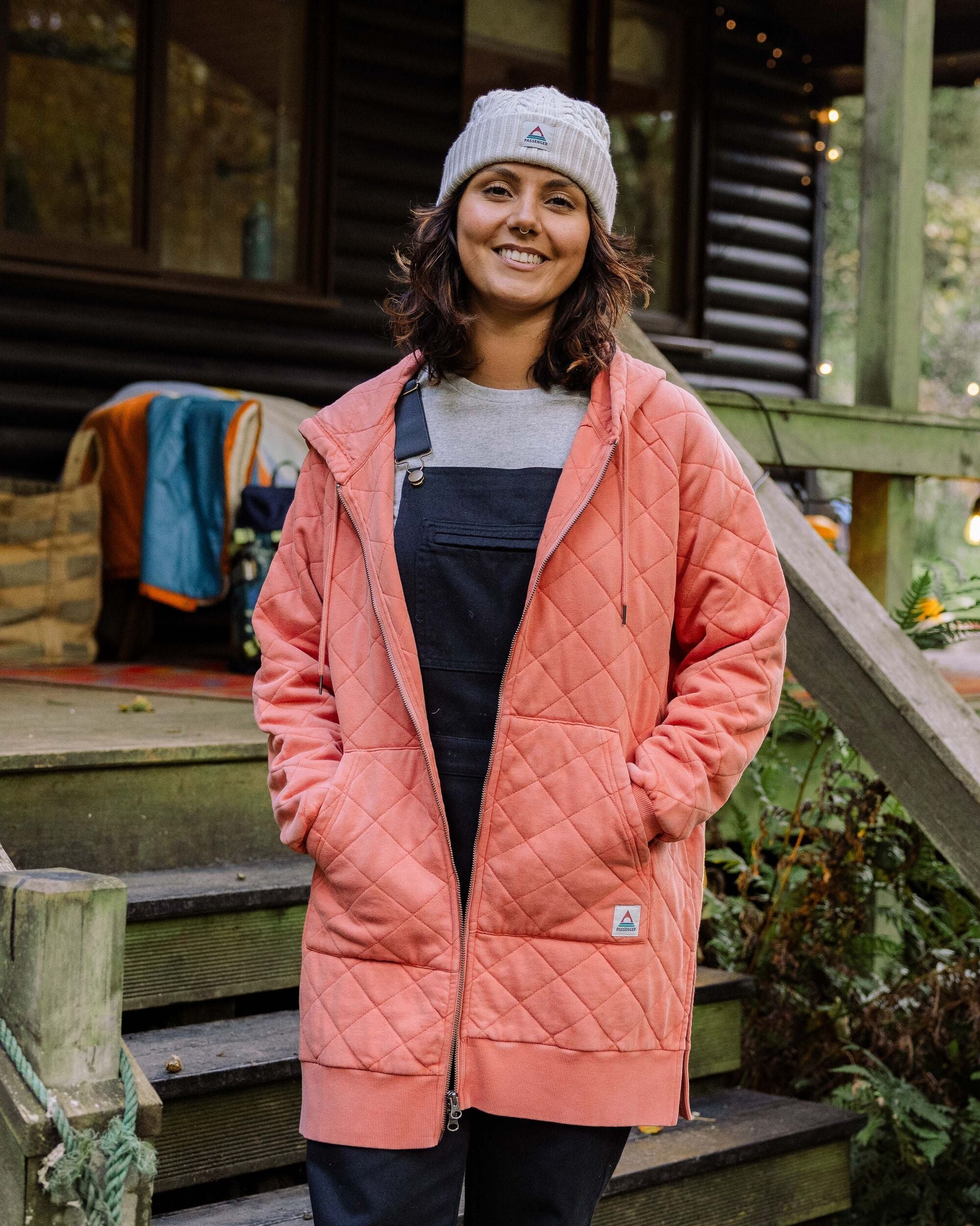 Getaway Quilted Full Zip Hoodie - Burnt Orange - Image 3