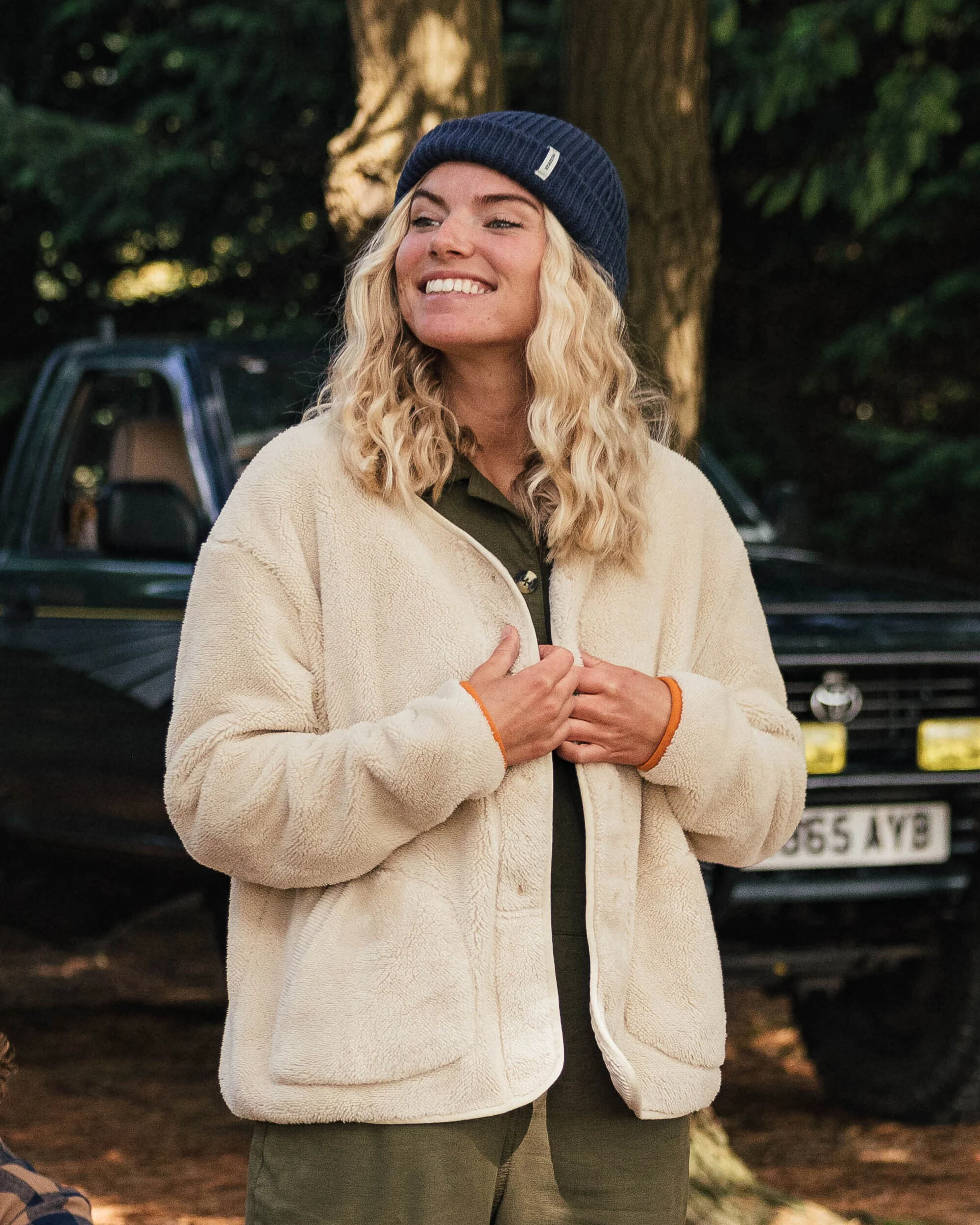 Iris Collarless Fleece Jacket - Oatmeal - Image 3