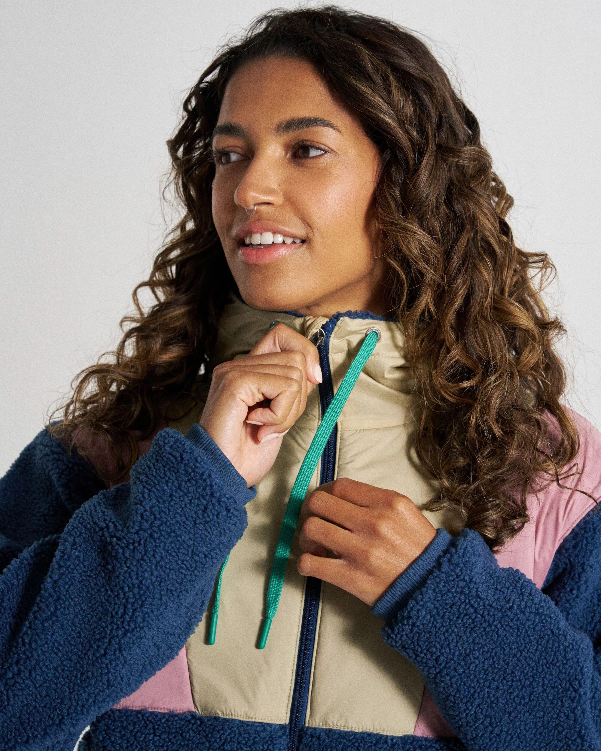 Joy Full Zip Hooded Sherpa Fleece - Dark Denim/Feather - Image 8