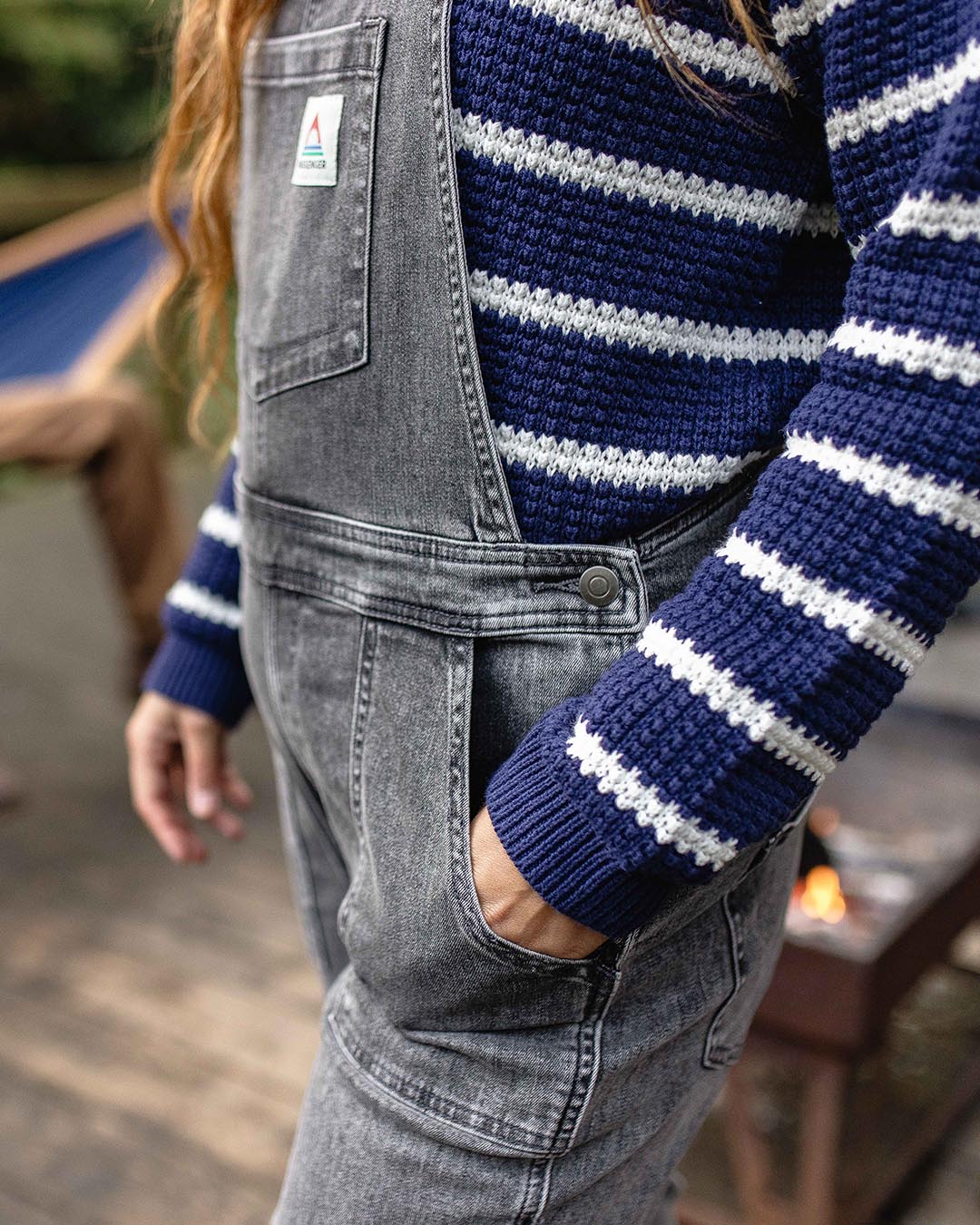 Lakewood Organic Cotton Knitted Jumper - Navy Stripe - Image 8