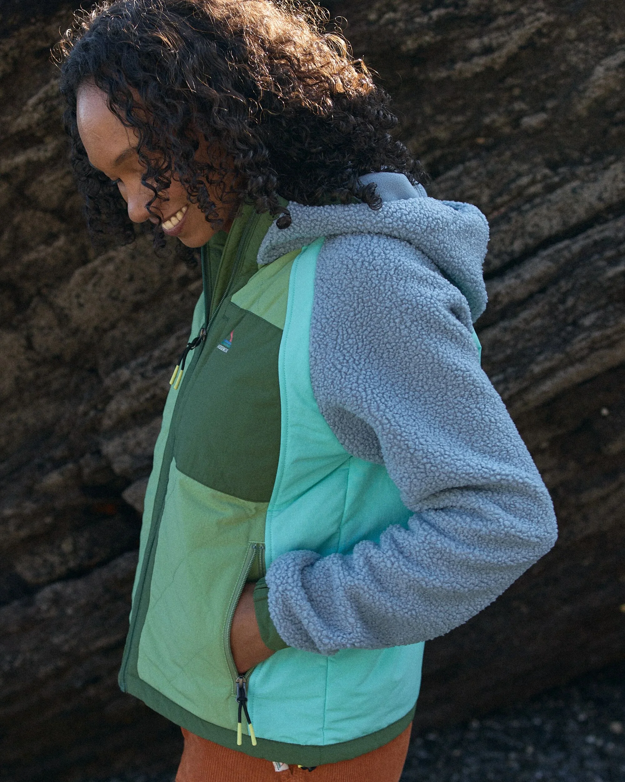 Lara Quilted Jacket - Faded Denim/Stem Green - Image 3