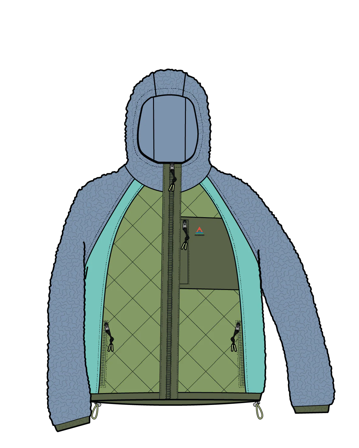 Lara Quilted Jacket - Faded Denim/Stem Green - Image 8