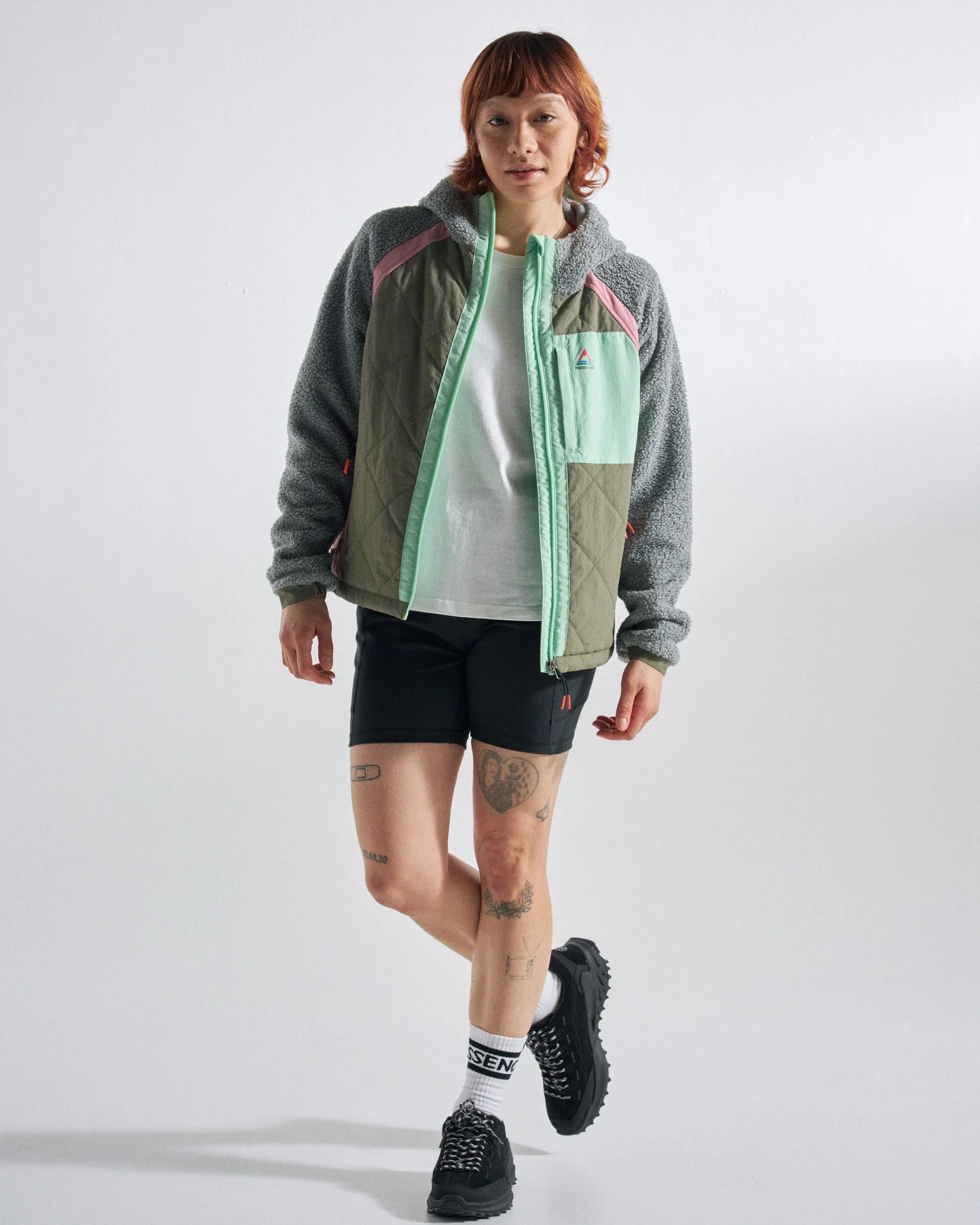Lara Quilted Jacket - Grey Marl/Dusty Olive - Image 6