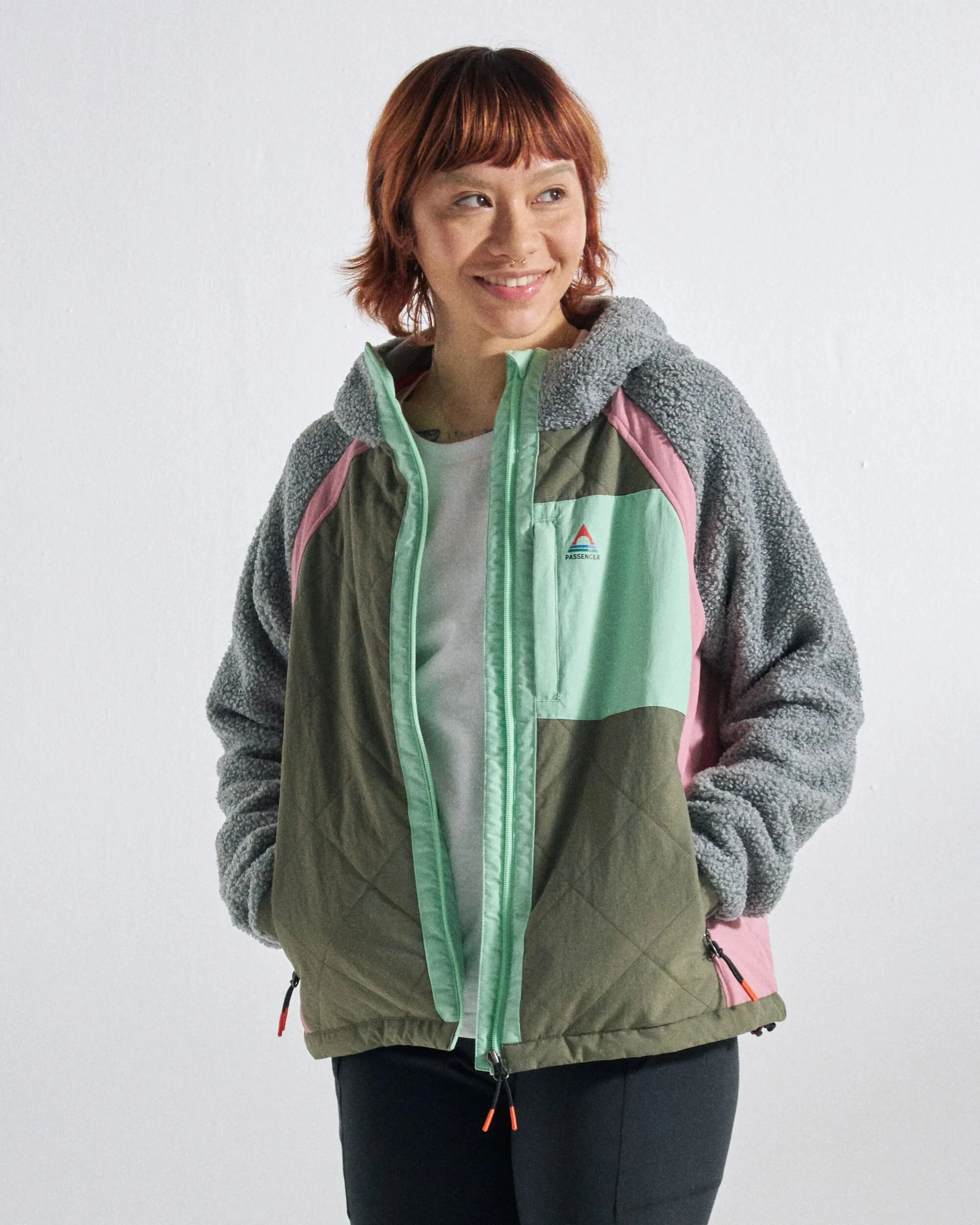 Lara Quilted Jacket - Grey Marl/Dusty Olive - Image 7