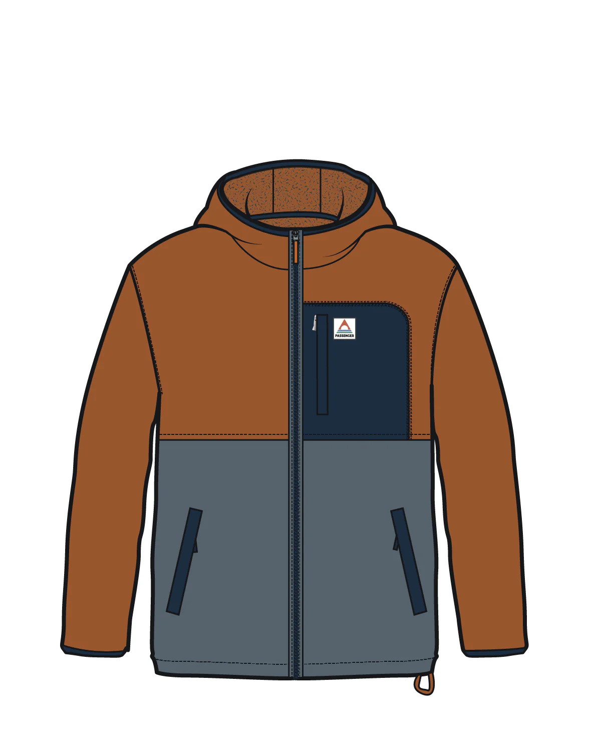 Loch Hooded Polar Fleece - Sunset Orange/Storm Grey - Image 6