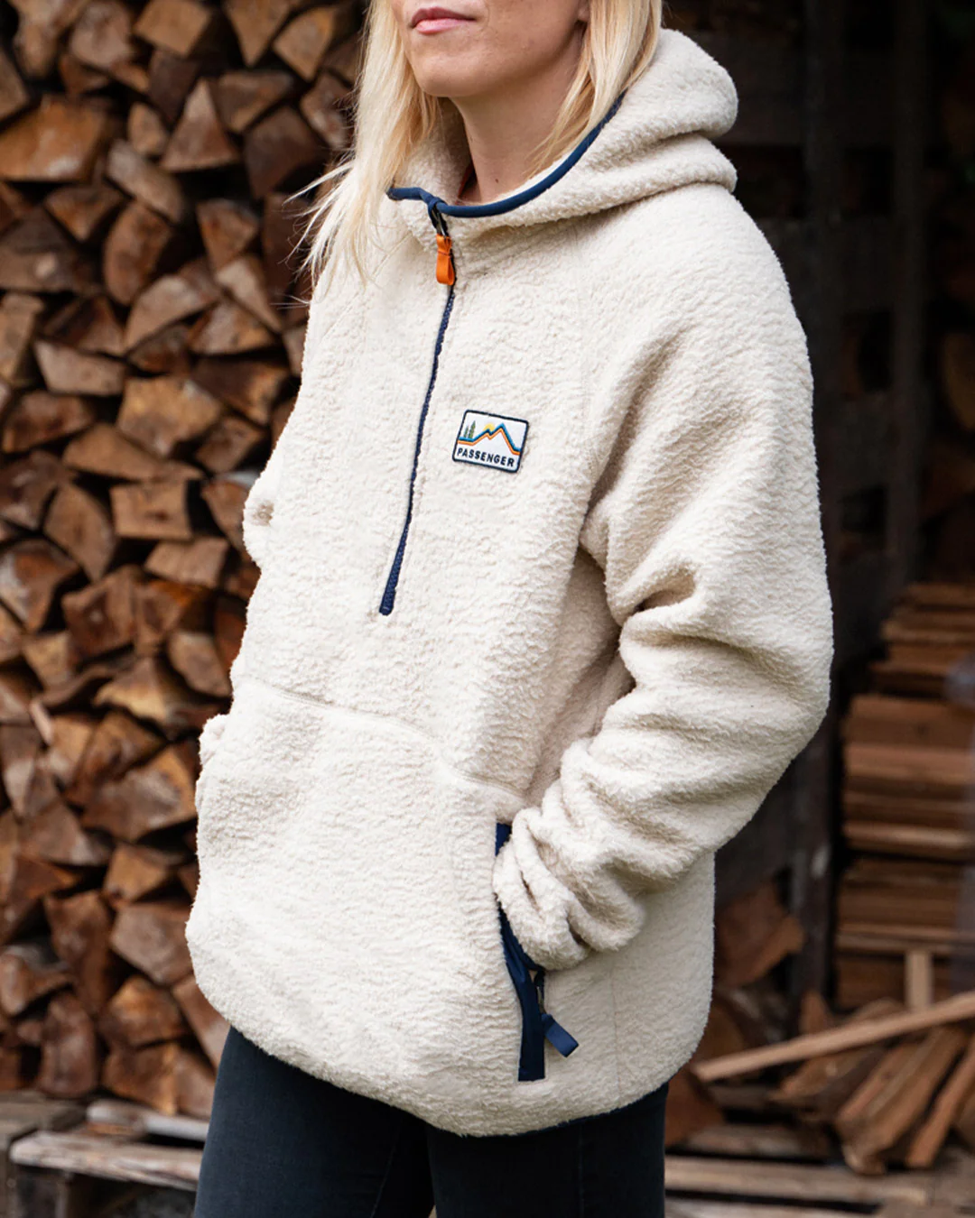 Maine Hooded Recycled Sherpa Fleece - Oatmeal - Image 5