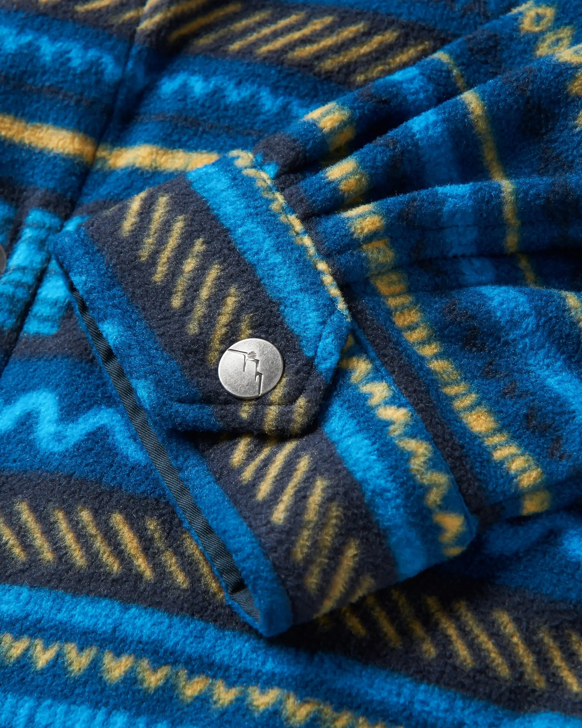 Maple Polar Fleece Shirt - Patchwork Stripe Tidal Blue - Image 8