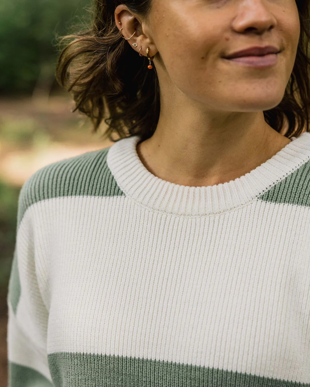 Moments Oversized Organic Knitted Jumper - Pistachio Stripe - Image 2