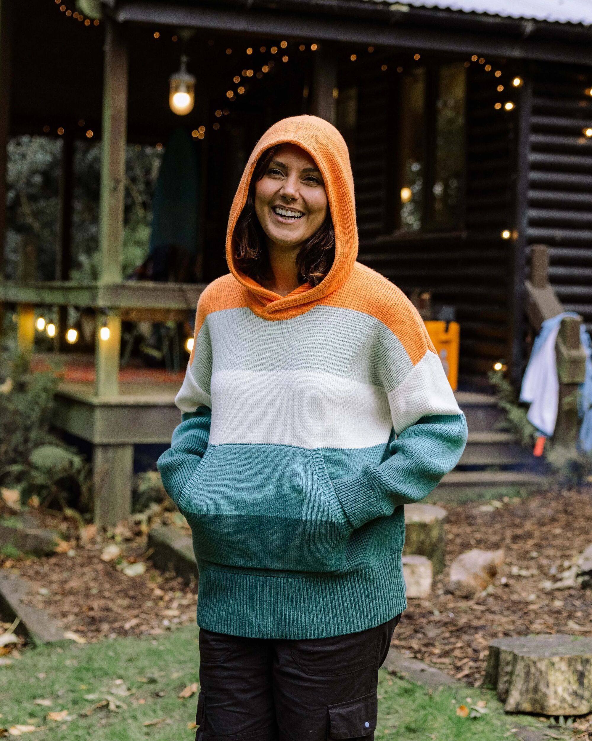 Moments Oversized Organic Cotton Knitted Hoodie - Multi Stripe - Image 4
