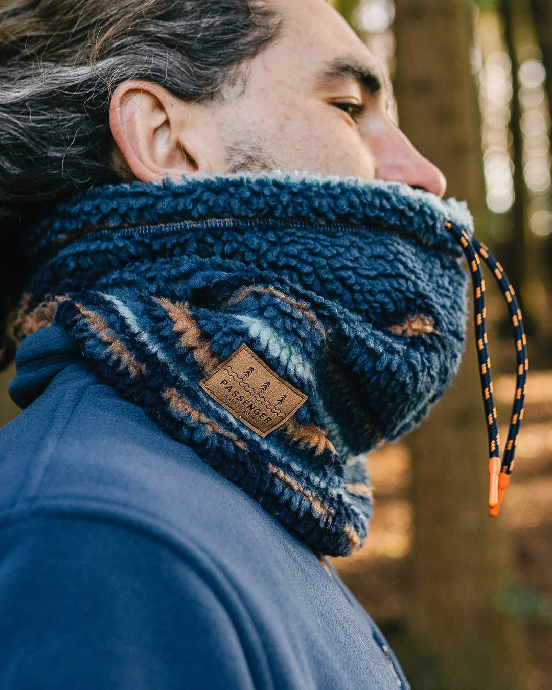 Mulled Sherpa Fleece Snood - Blue Coral Geo Pattern - Image 7