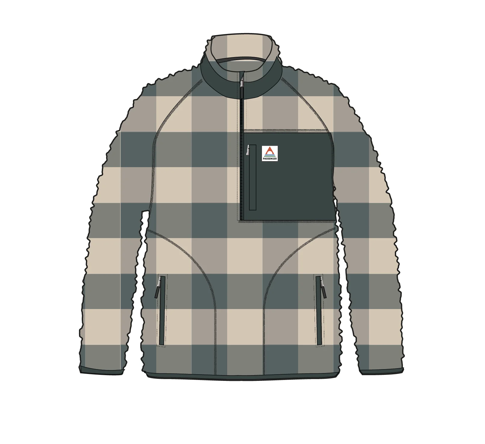 Offroad Sherpa 1/2 Zip Fleece - Dark Forest Check - Image 9