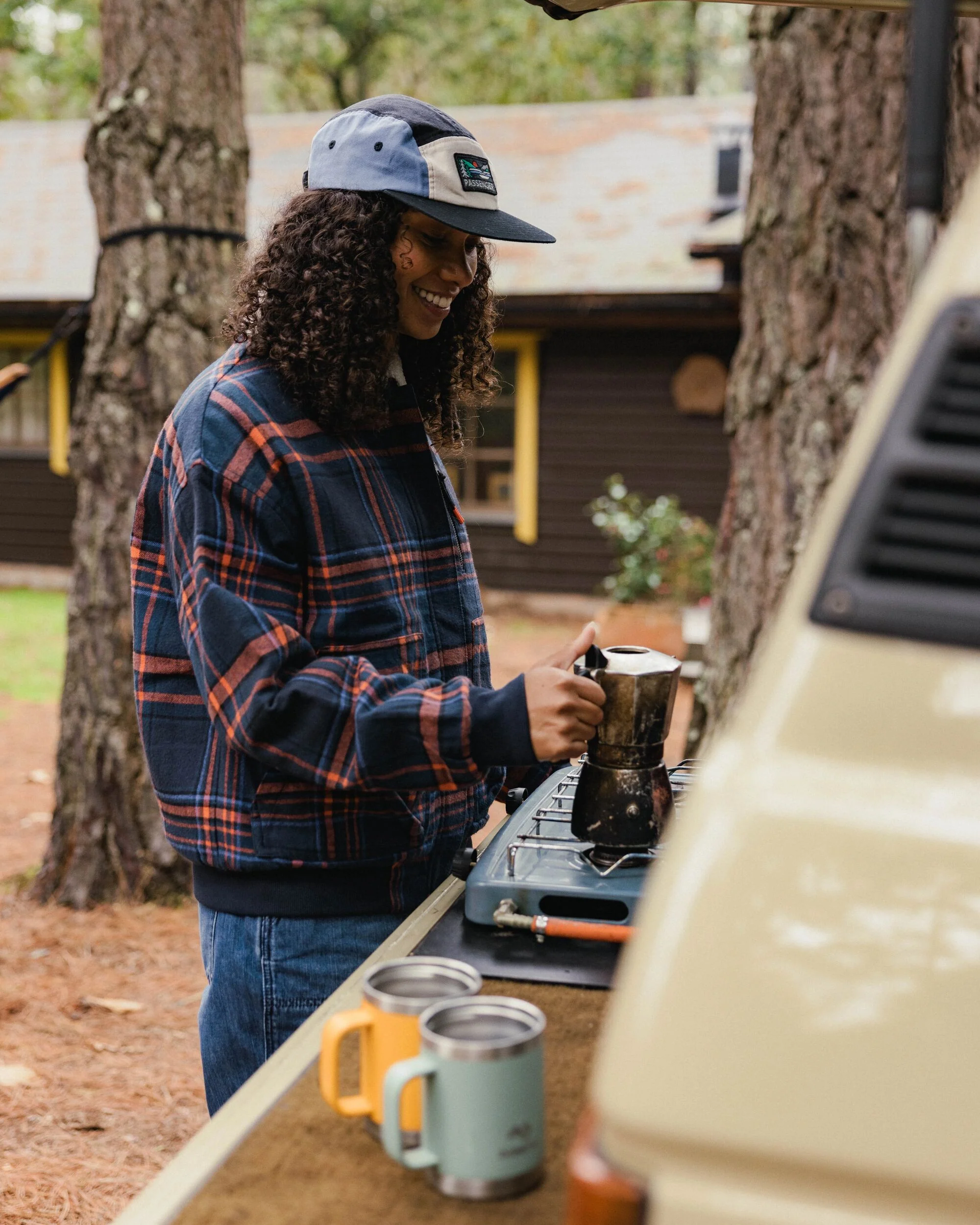 On The Go Insulated Bomber Jacket - Rich Navy/Ember Orange Check - Image 3