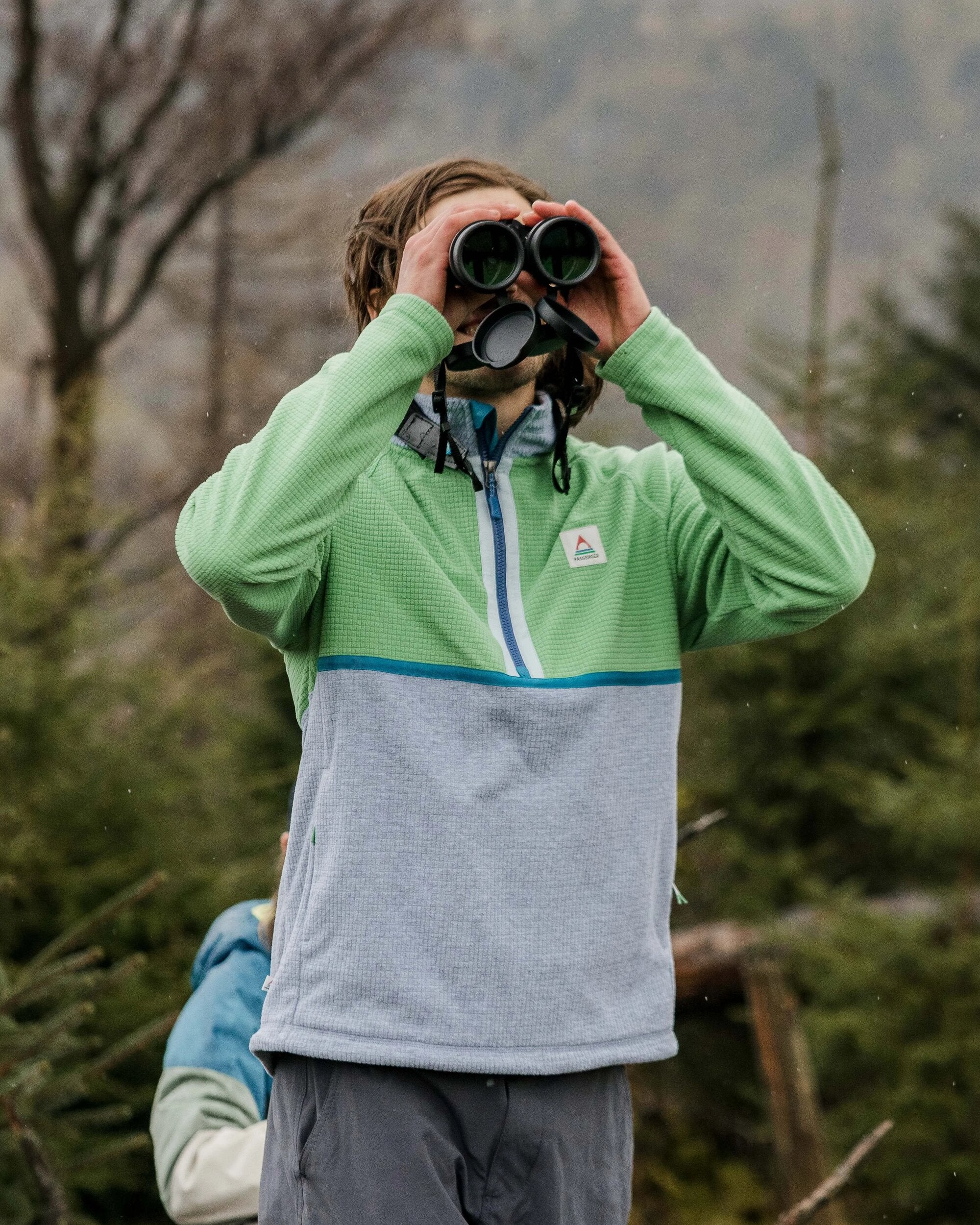 Overlook Grid Polar Fleece - Green Spruce/Grey Marl - Image 3