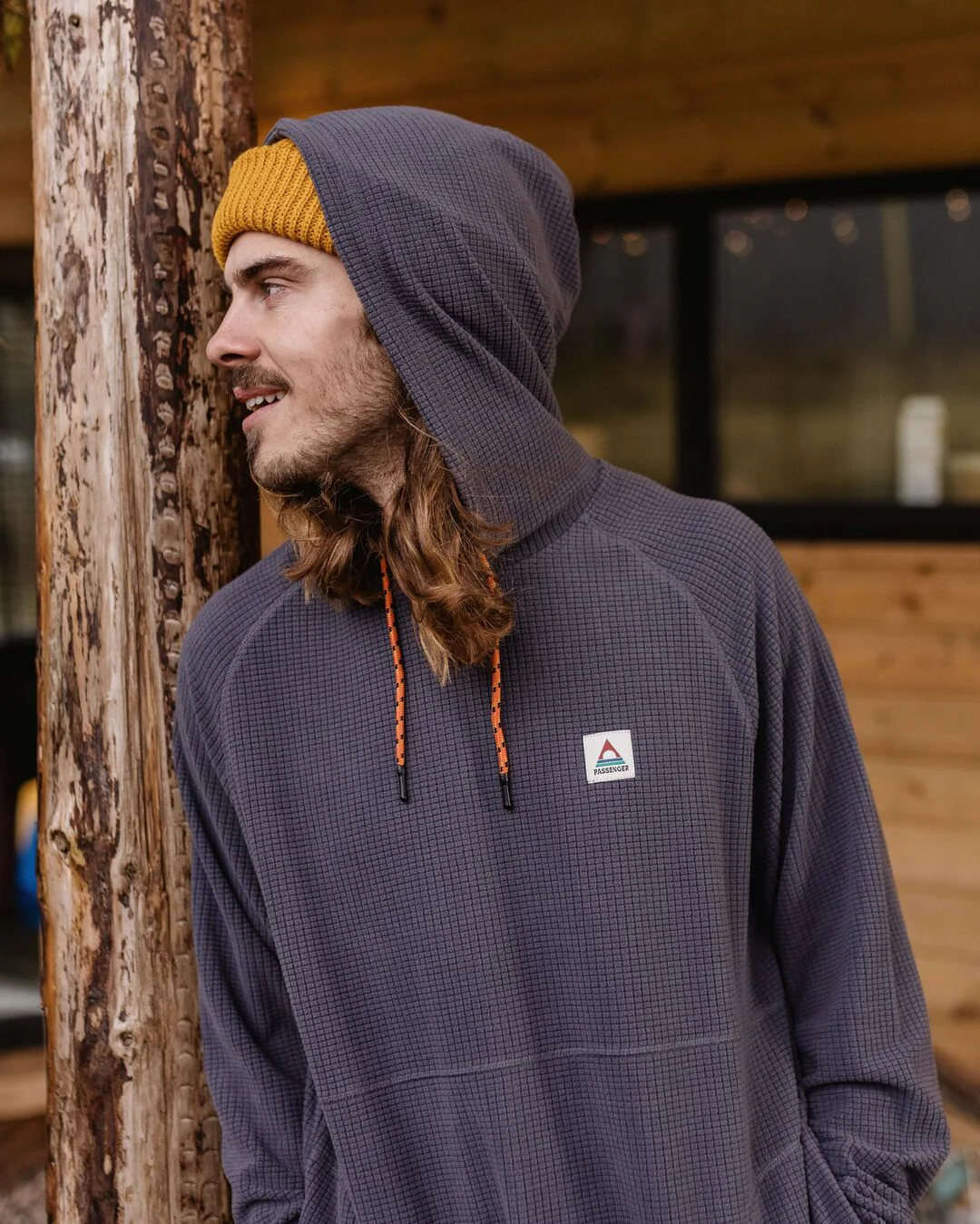 Point Grid Polar Fleece Hoodie - Charcoal - Image 4