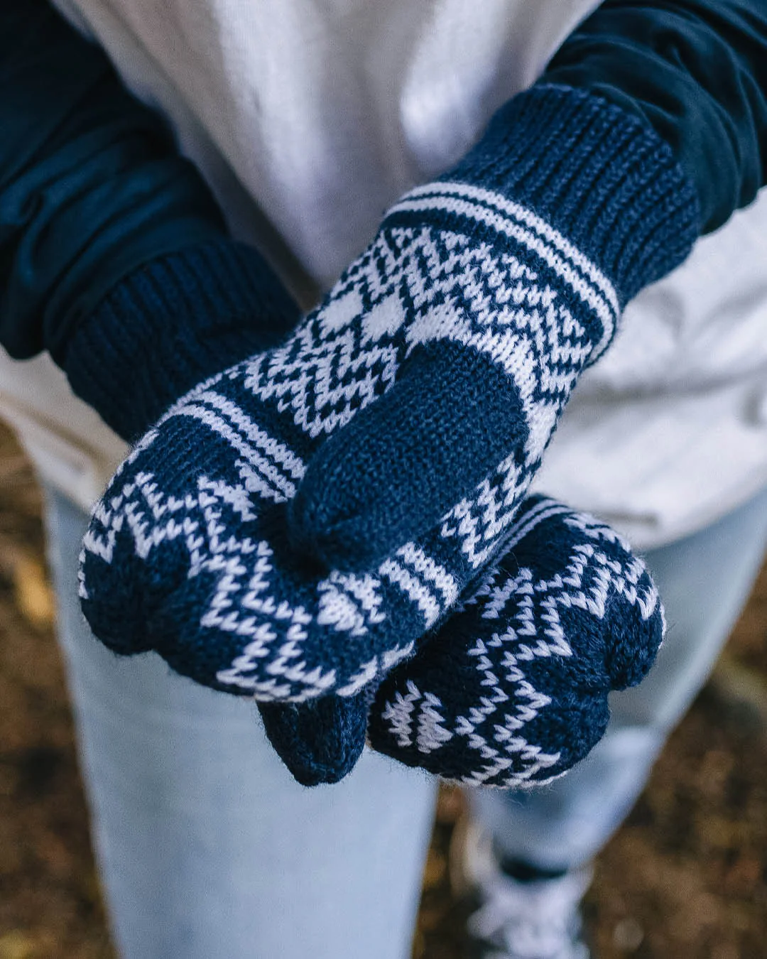 Powder Fleece Lined Acrylic Mittens - Rich Navy - Image 6