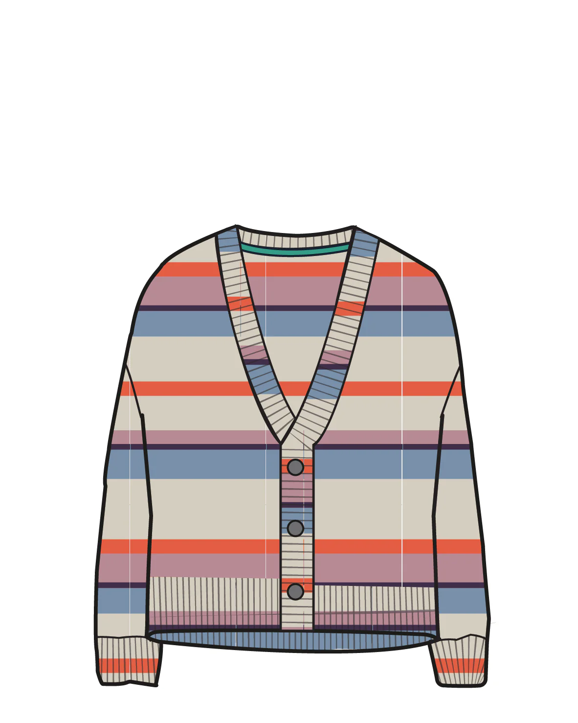 Reflection Open Knit Stripey Cardigan - Multi Vintage White Stripe - Image 11