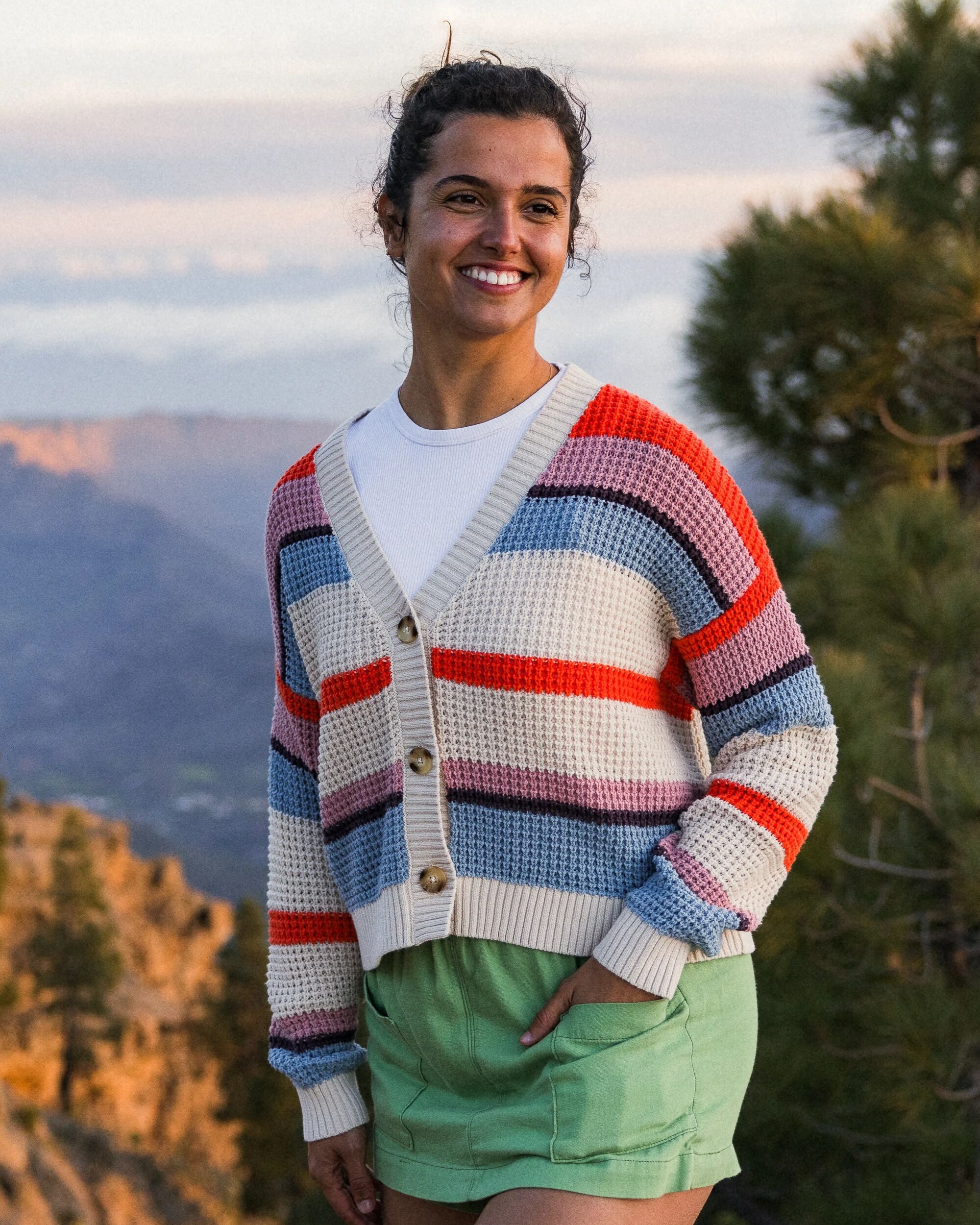 Reflection Open Knit Stripey Cardigan - Multi Vintage White Stripe - Image 4