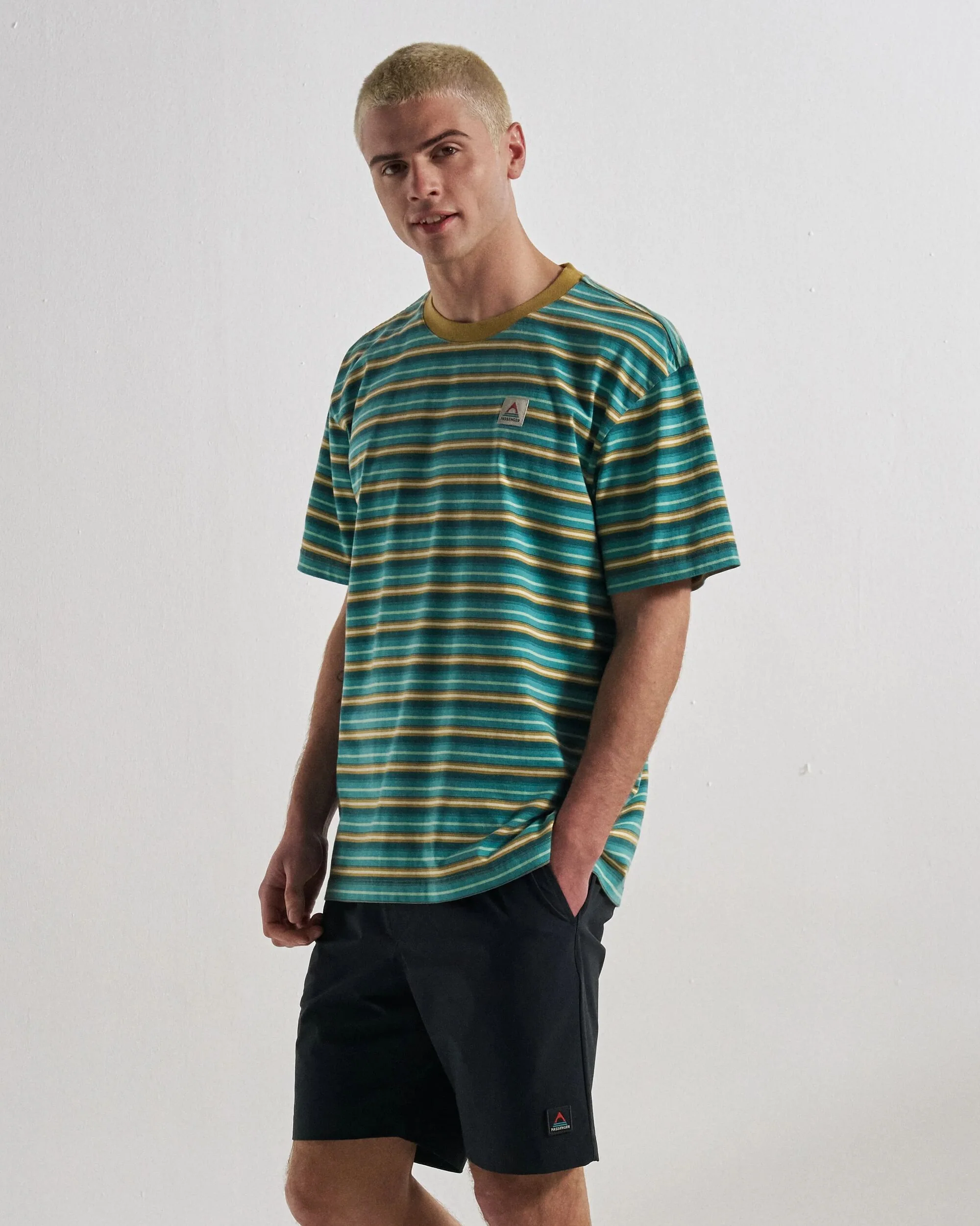 Retro Relaxed Fit T-Shirt - Ocean Teal Multi Stripe - Image 3