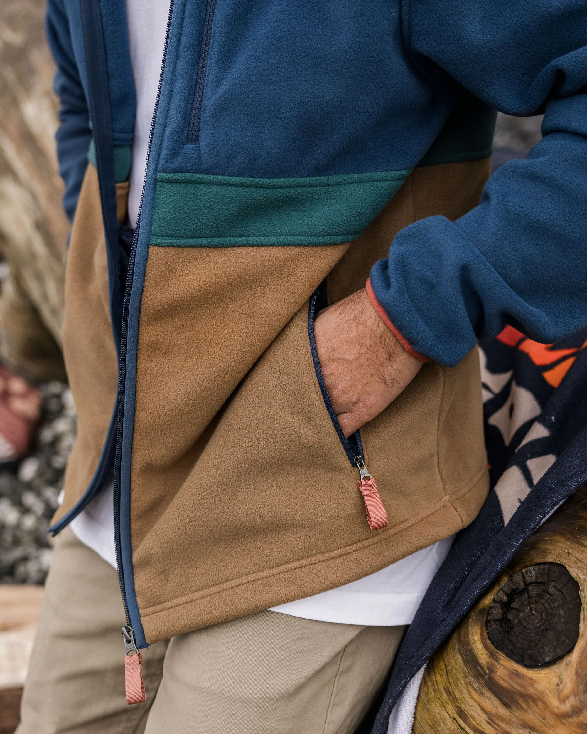 Ridge Full Zip Polar Fleece - Dark Denim/Toffee - Image 5