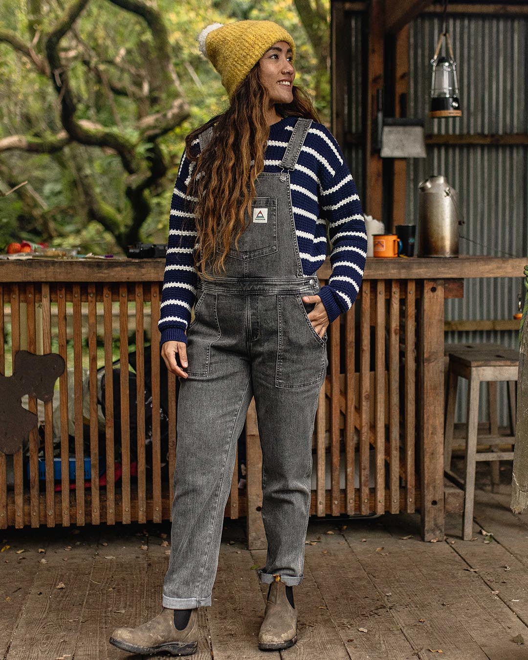 Roamist Organic Cotton Dungarees - Washed Black Denim - Image 5